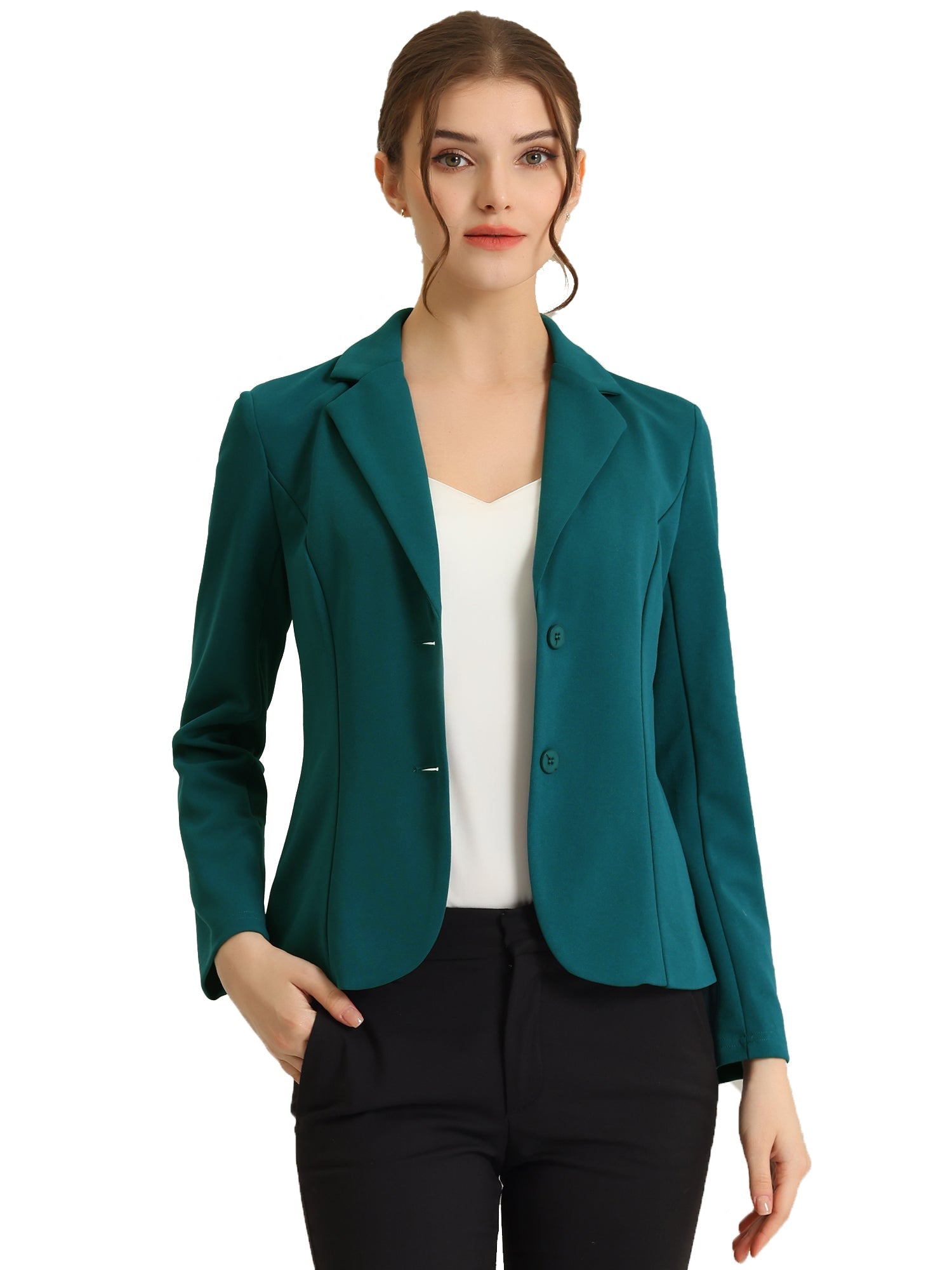 Stretch Notched Lapel Collar Work Office Jacket Blazer