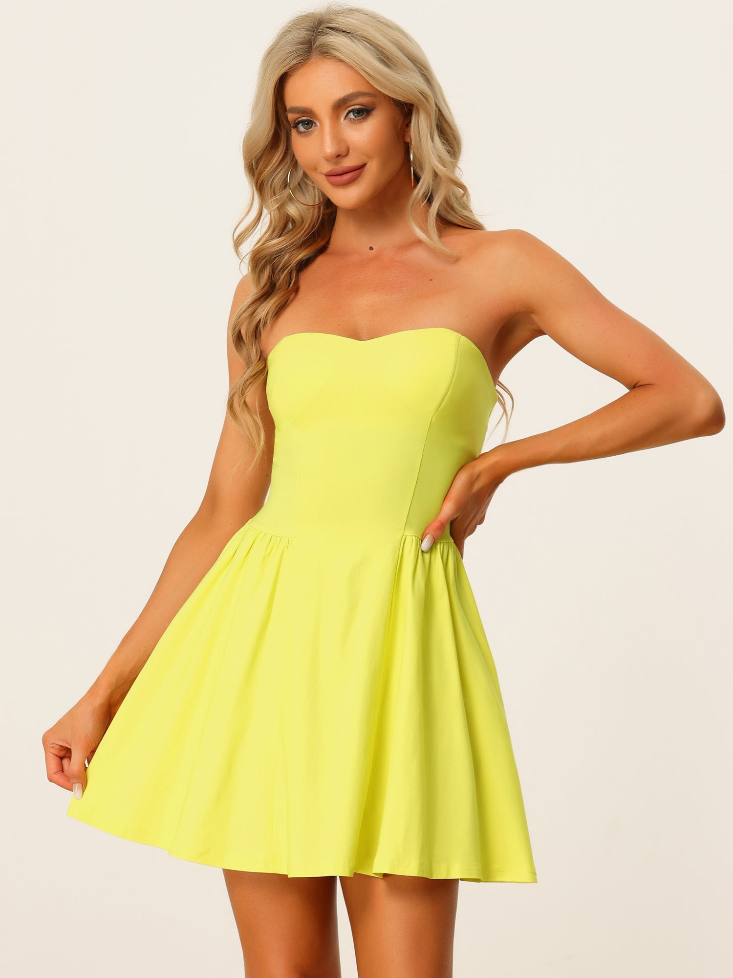 Strapless Sweetheart Neck Fit And Flare Mini Tube Top Dress