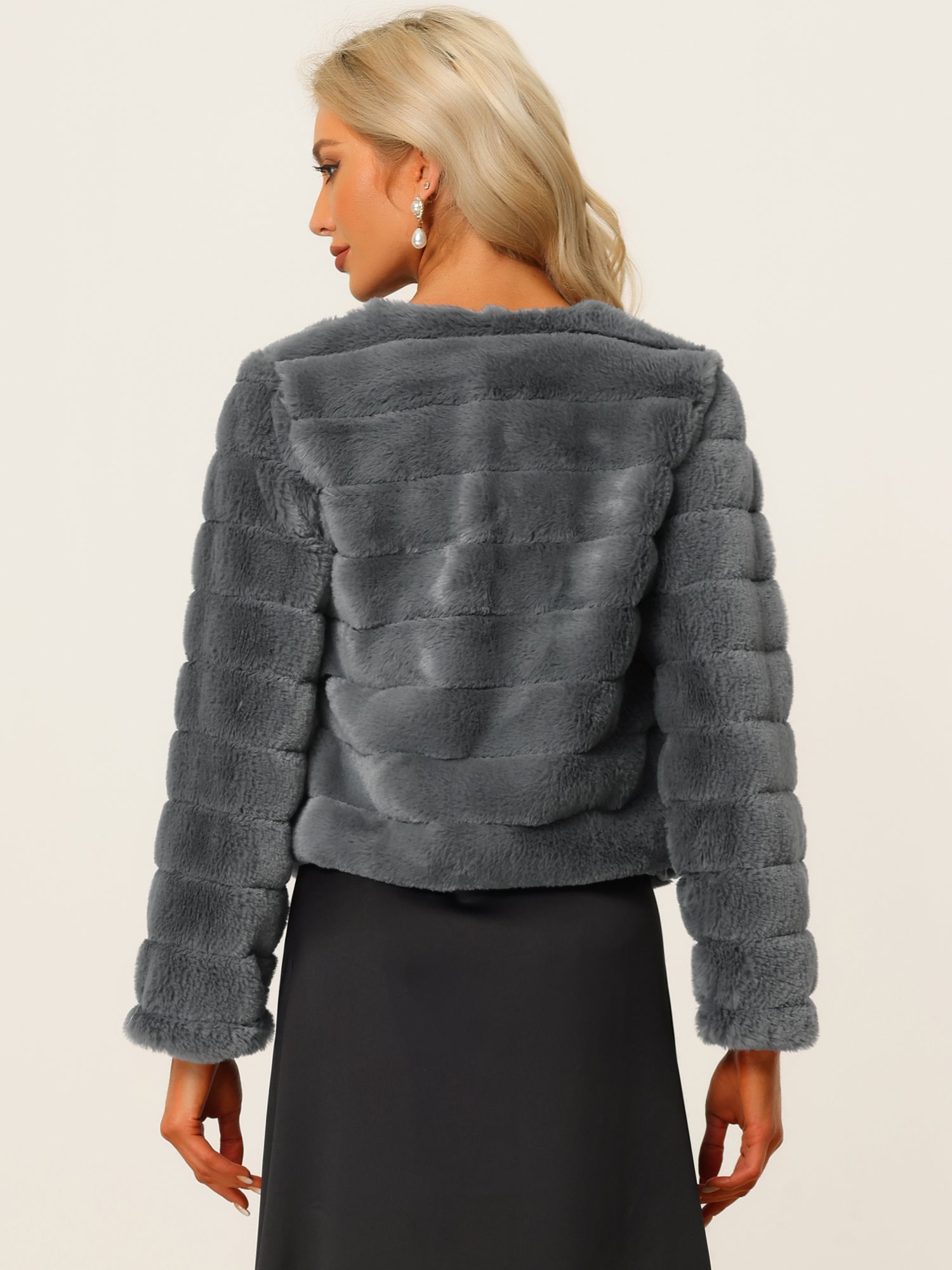 Winter Warm Cropped Collarless Faux Fur Fluffy Jacket