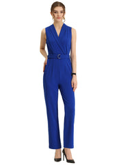 Elegant Office Work Sleeveless Belted Long Jumpsuit