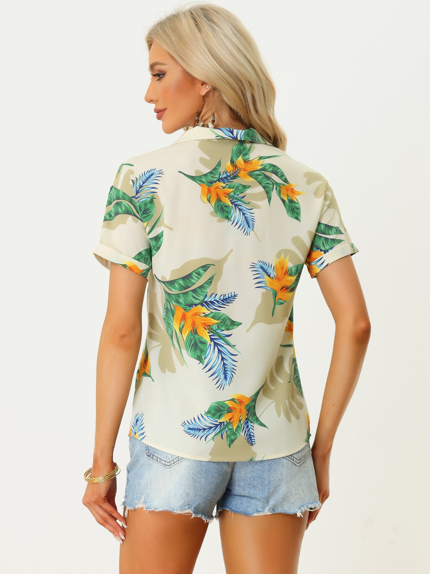 Hawaiian Tropical Leaves Floral Short Sleeve Button Down Shirt