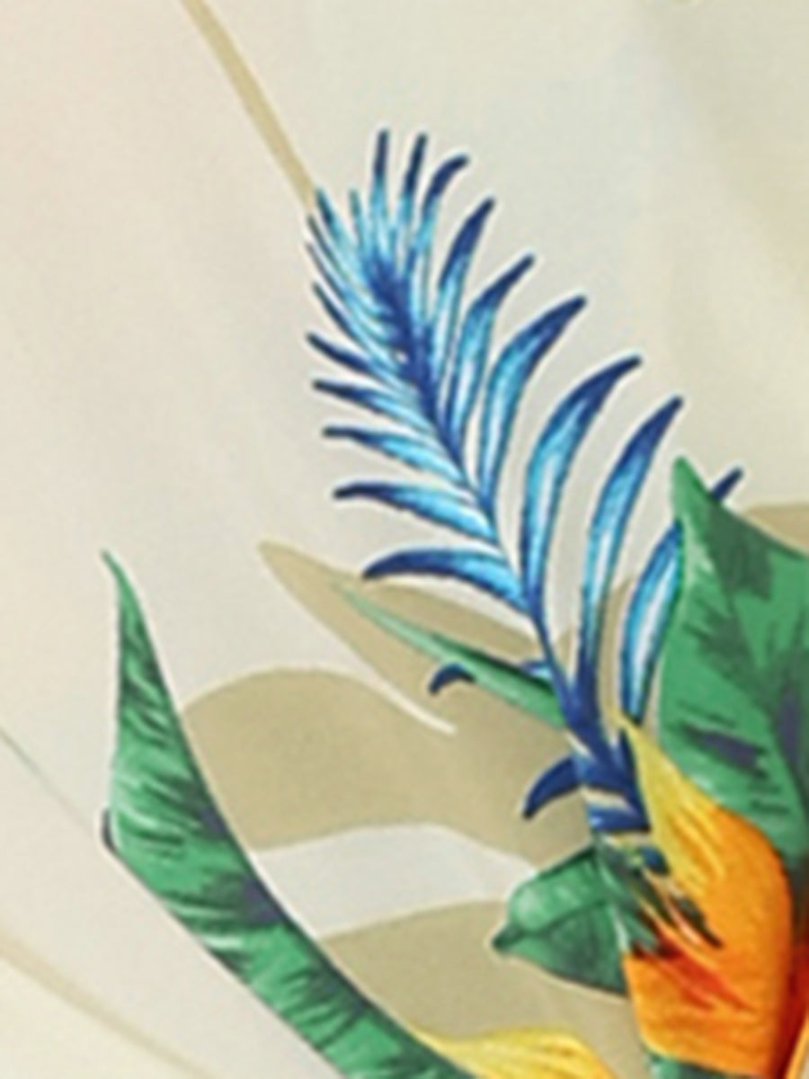 Hawaiian Tropical Leaves Floral Short Sleeve Button Down Shirt
