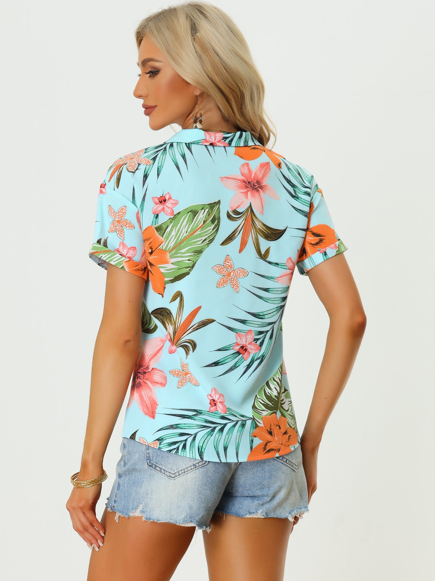 Hawaiian Tropical Leaves Floral Short Sleeve Button Down Shirt