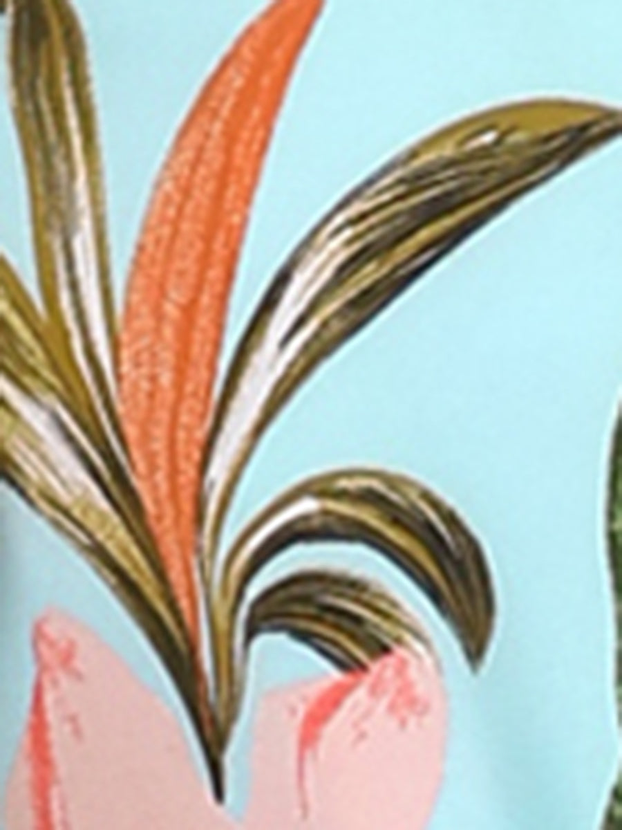 Hawaiian Tropical Leaves Floral Short Sleeve Button Down Shirt