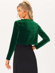 Cocktail Party Open Front Cardigan Long Sleeve Cropped Velvet Shrug