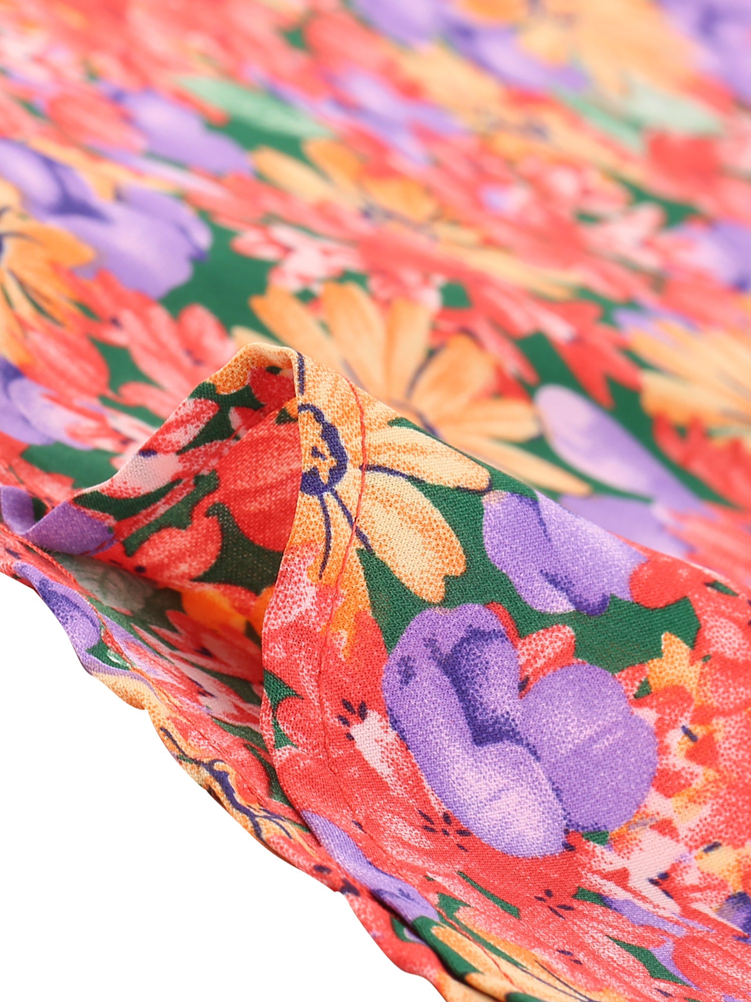 Button Down Floral Long Sleeve Point Collar Blouse