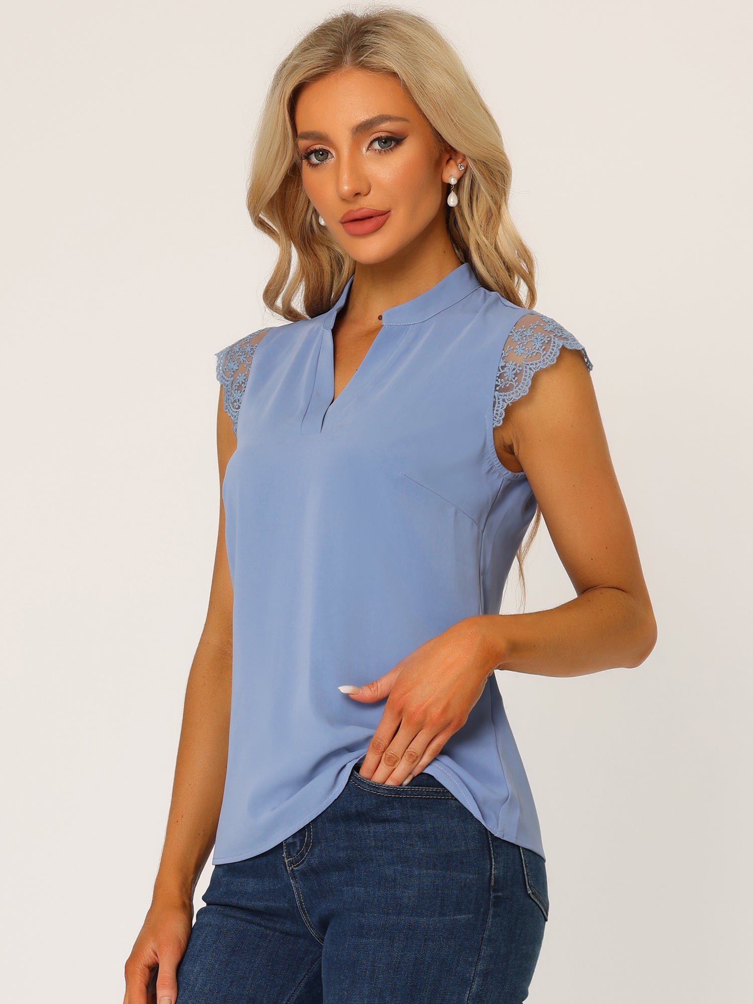 Work Top Office Lace Cap Sleeve Basic Shirt Blouse
