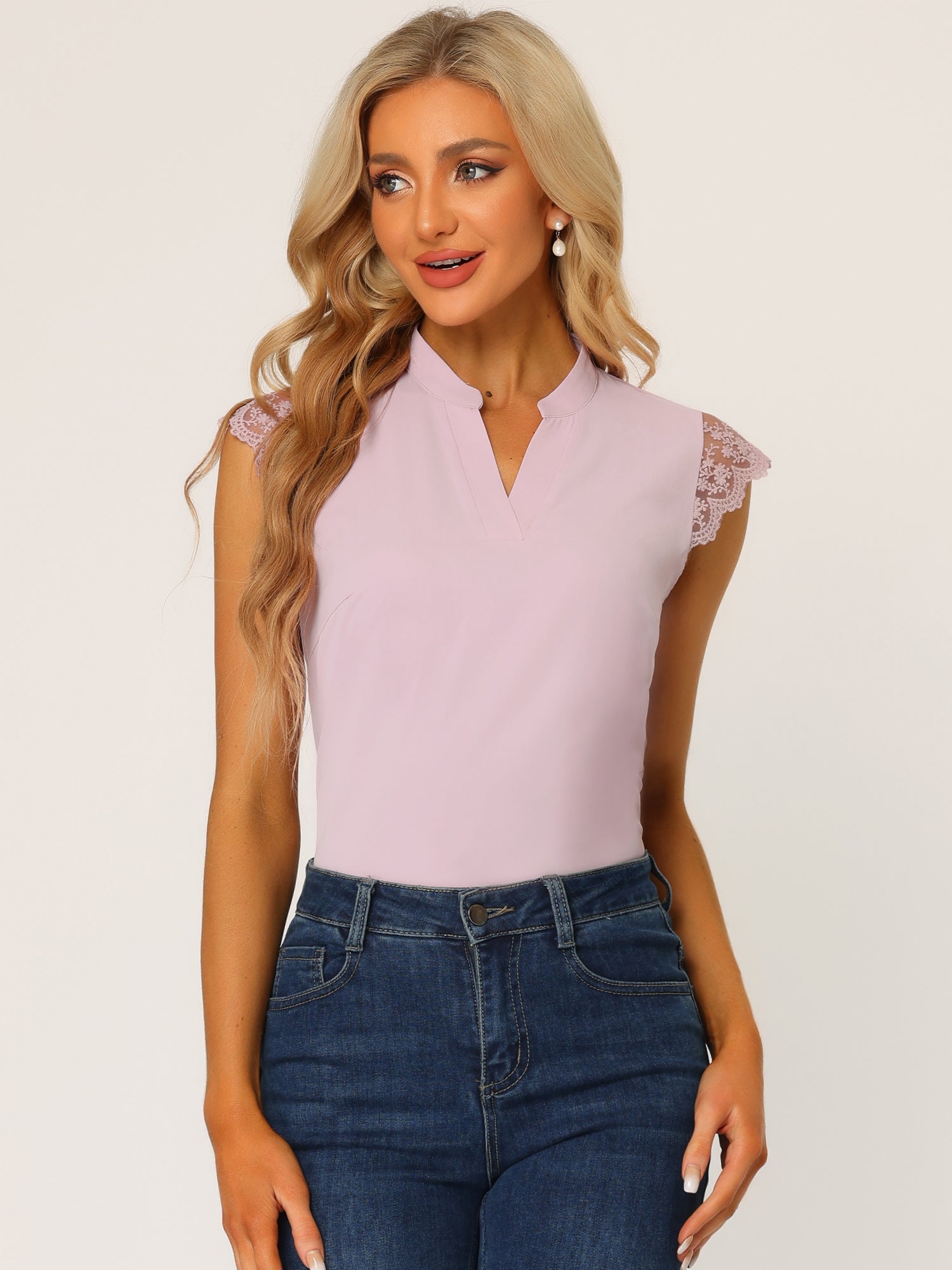 Work Top Office Lace Cap Sleeve Basic Shirt Blouse