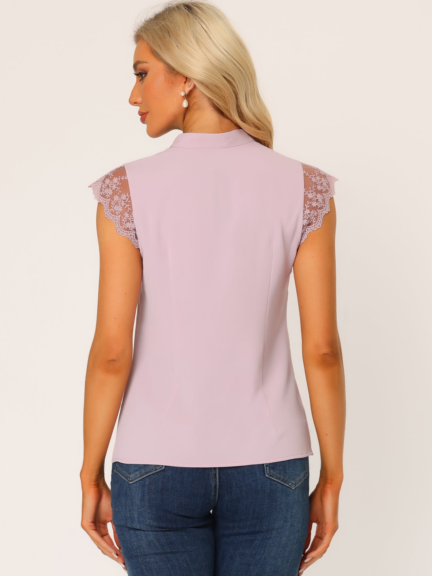 Work Top Office Lace Cap Sleeve Basic Shirt Blouse
