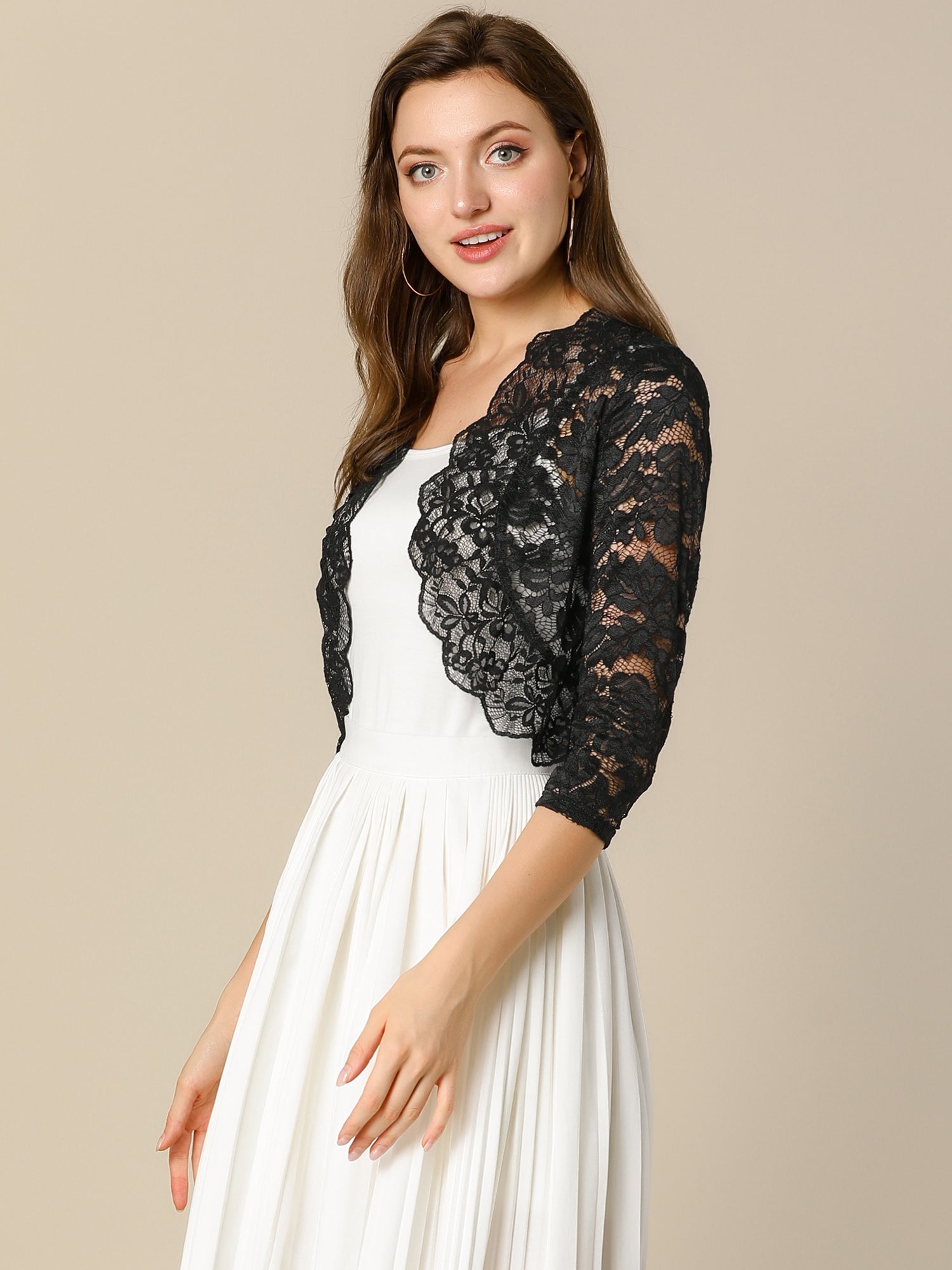 Sheer Floral Elegant 3/4 Sleeve Lace Shrug