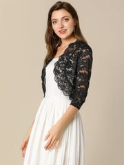 Sheer Floral Elegant 3/4 Sleeve Lace Shrug