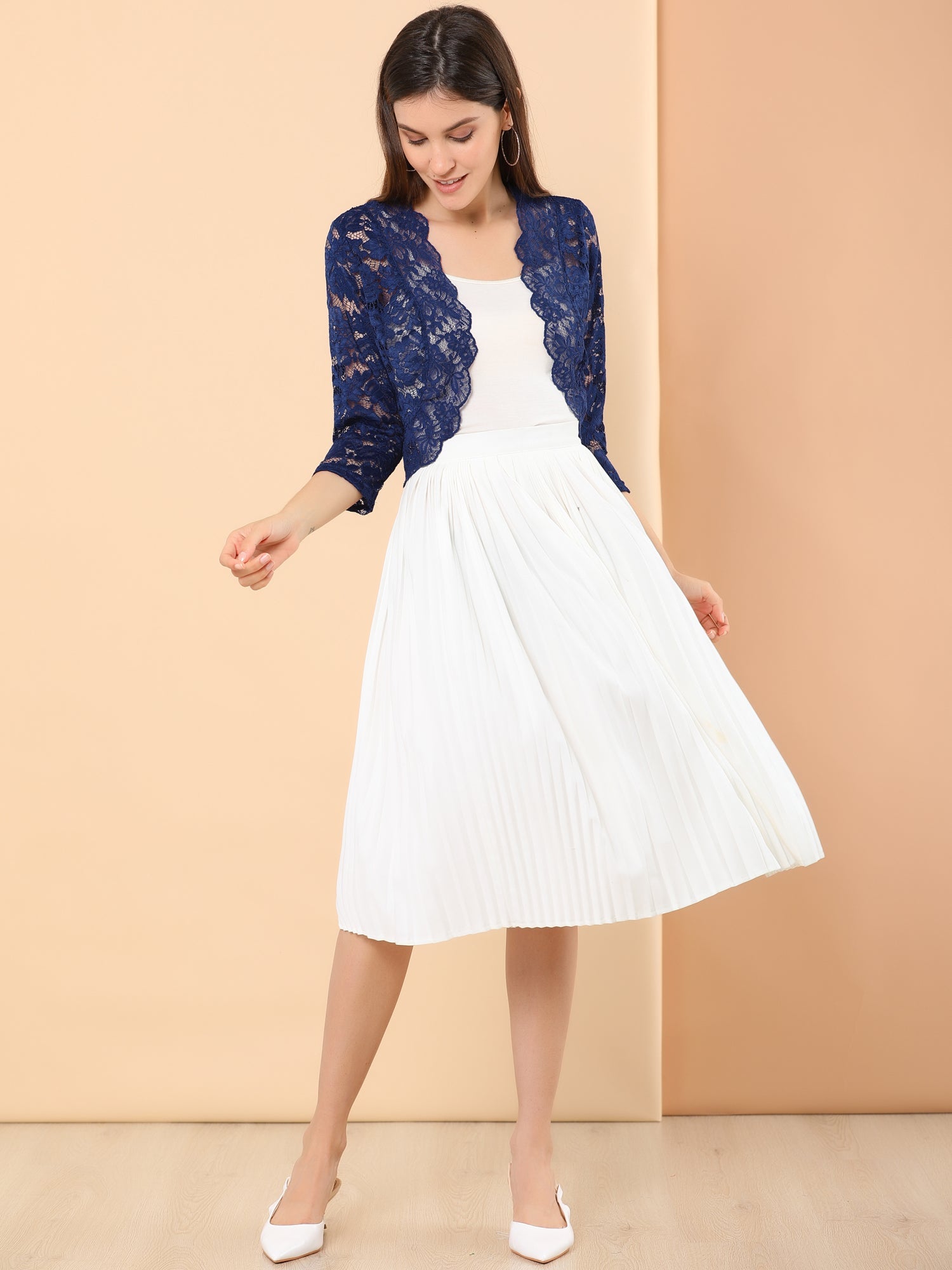 Sheer Floral Elegant 3/4 Sleeve Lace Shrug