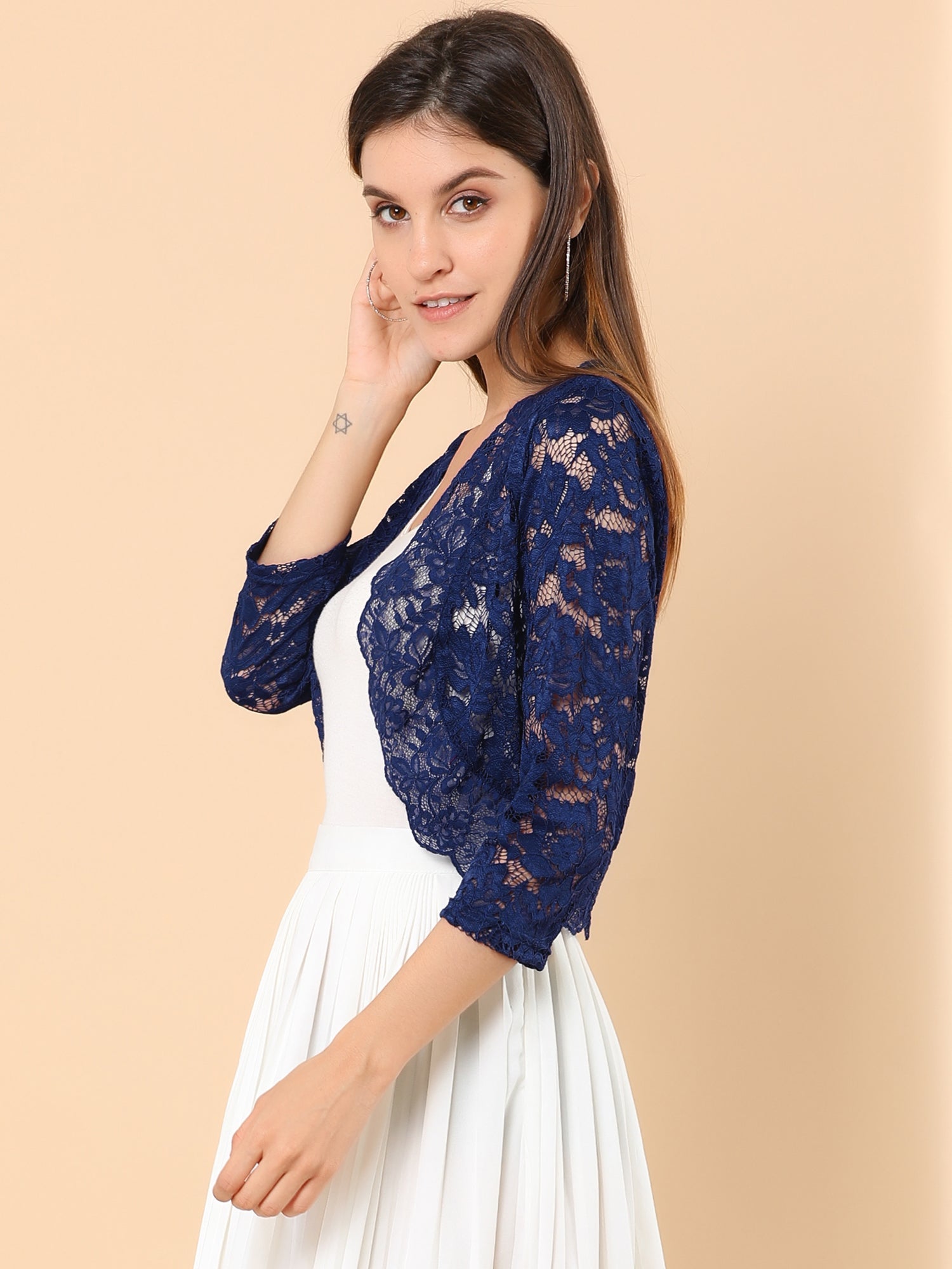 Sheer Floral Elegant 3/4 Sleeve Lace Shrug