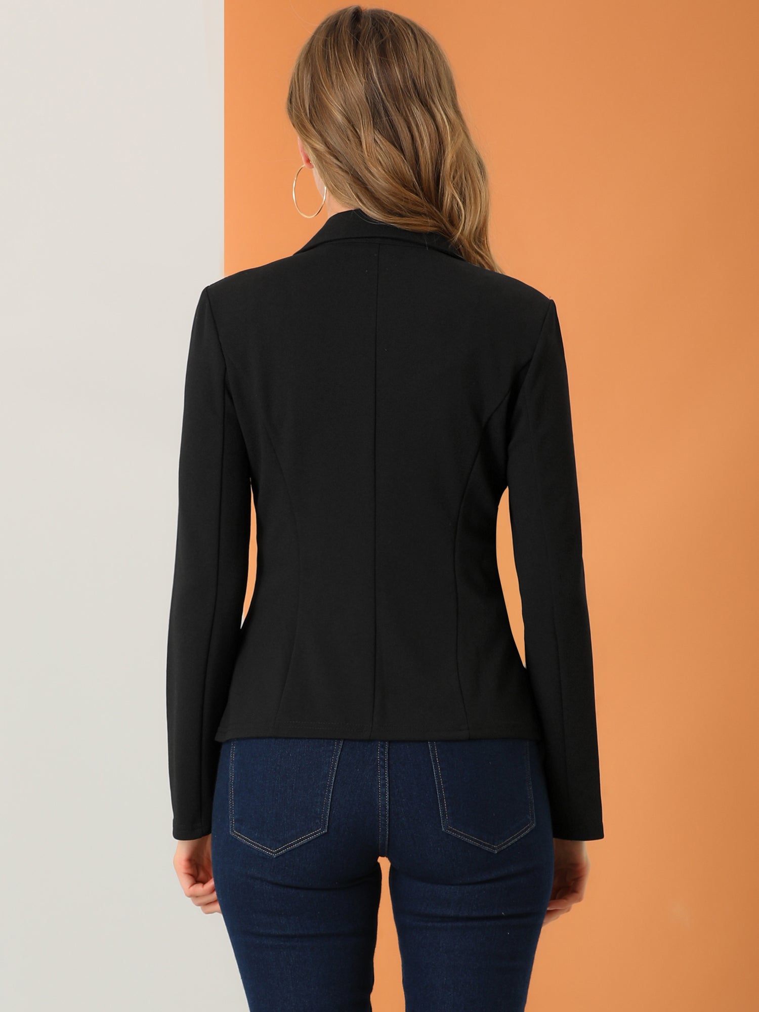 Notched Lapel Collar Stretch Work Office Workwear Jacket Blazer
