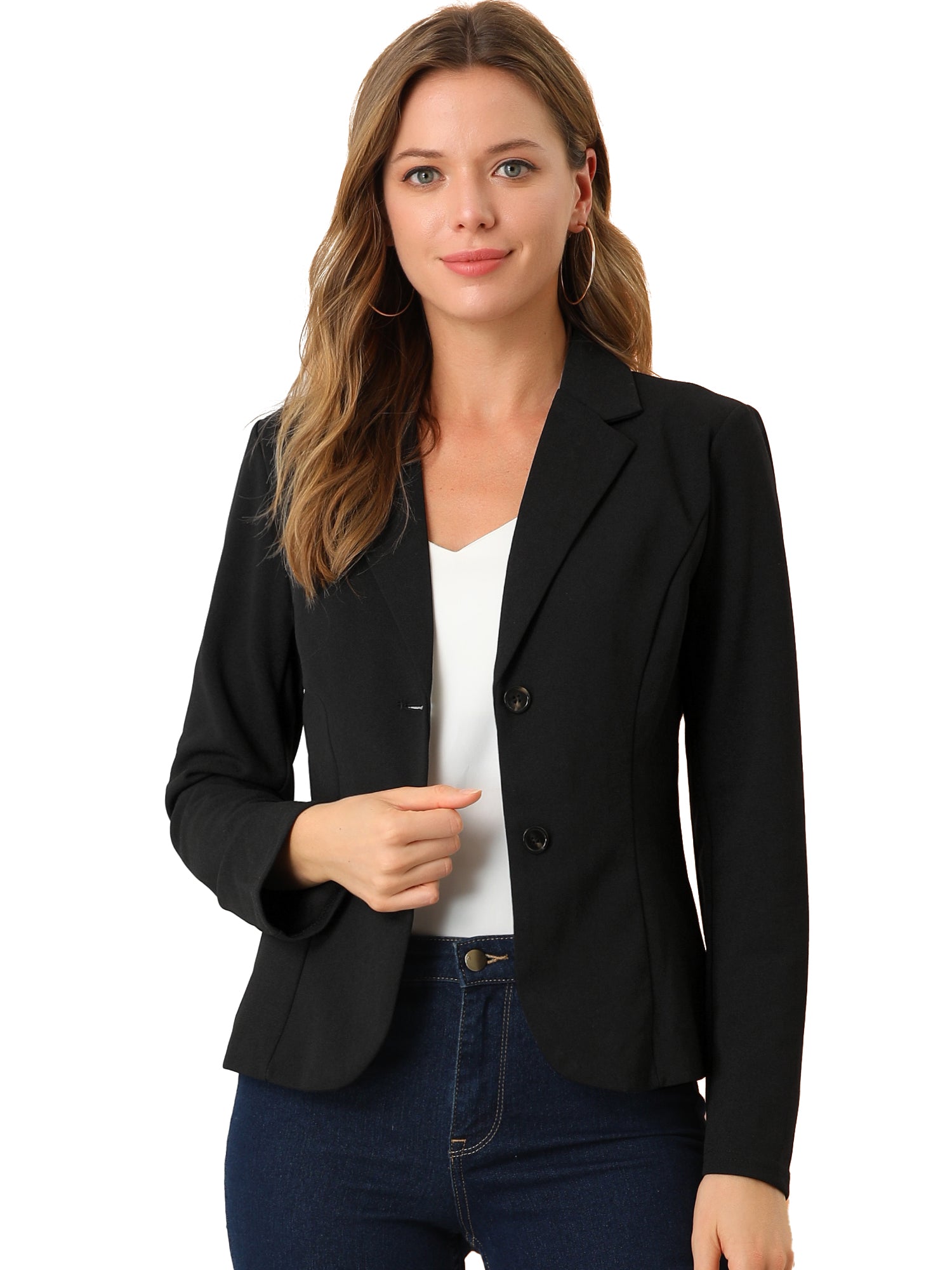 Notched Lapel Collar Stretch Work Office Workwear Jacket Blazer