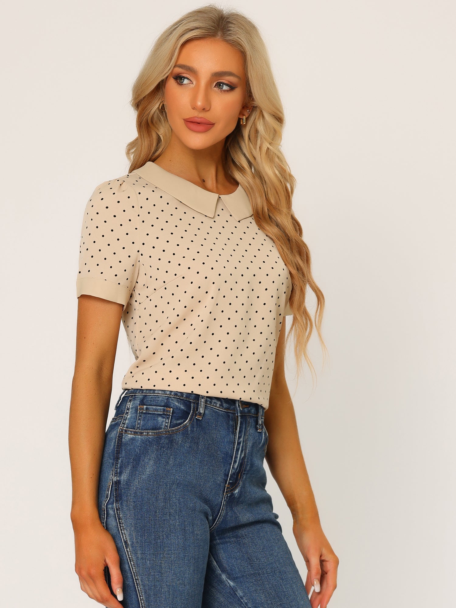 Peter Pan Collar Vintage Polka Dots Short Sleeves Blouse