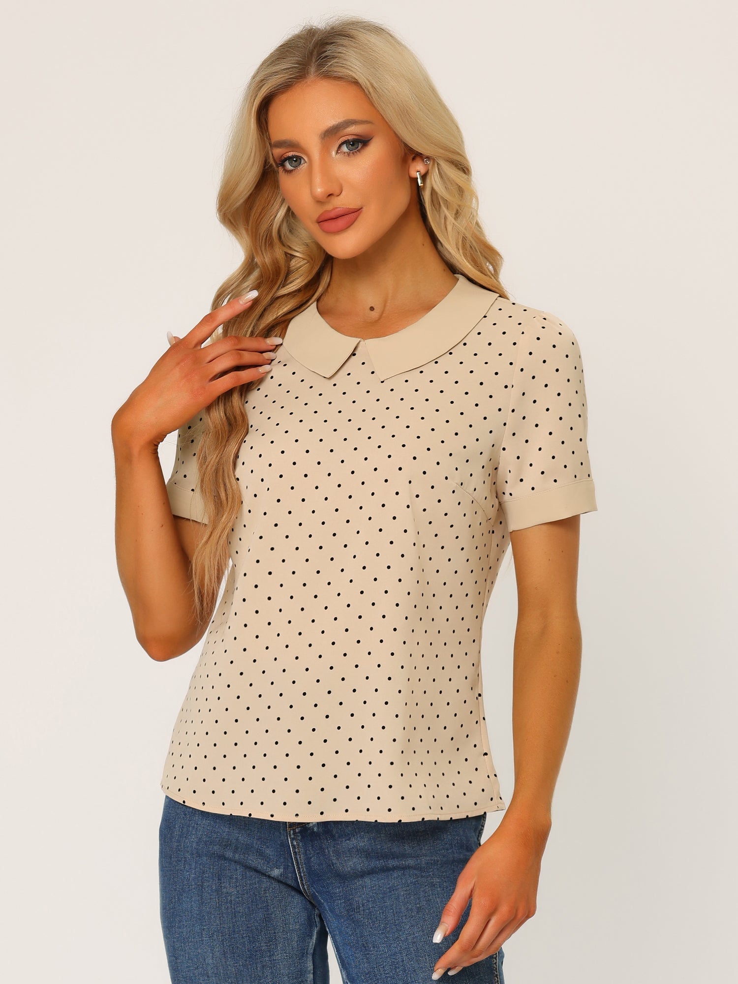 Peter Pan Collar Vintage Polka Dots Short Sleeves Blouse
