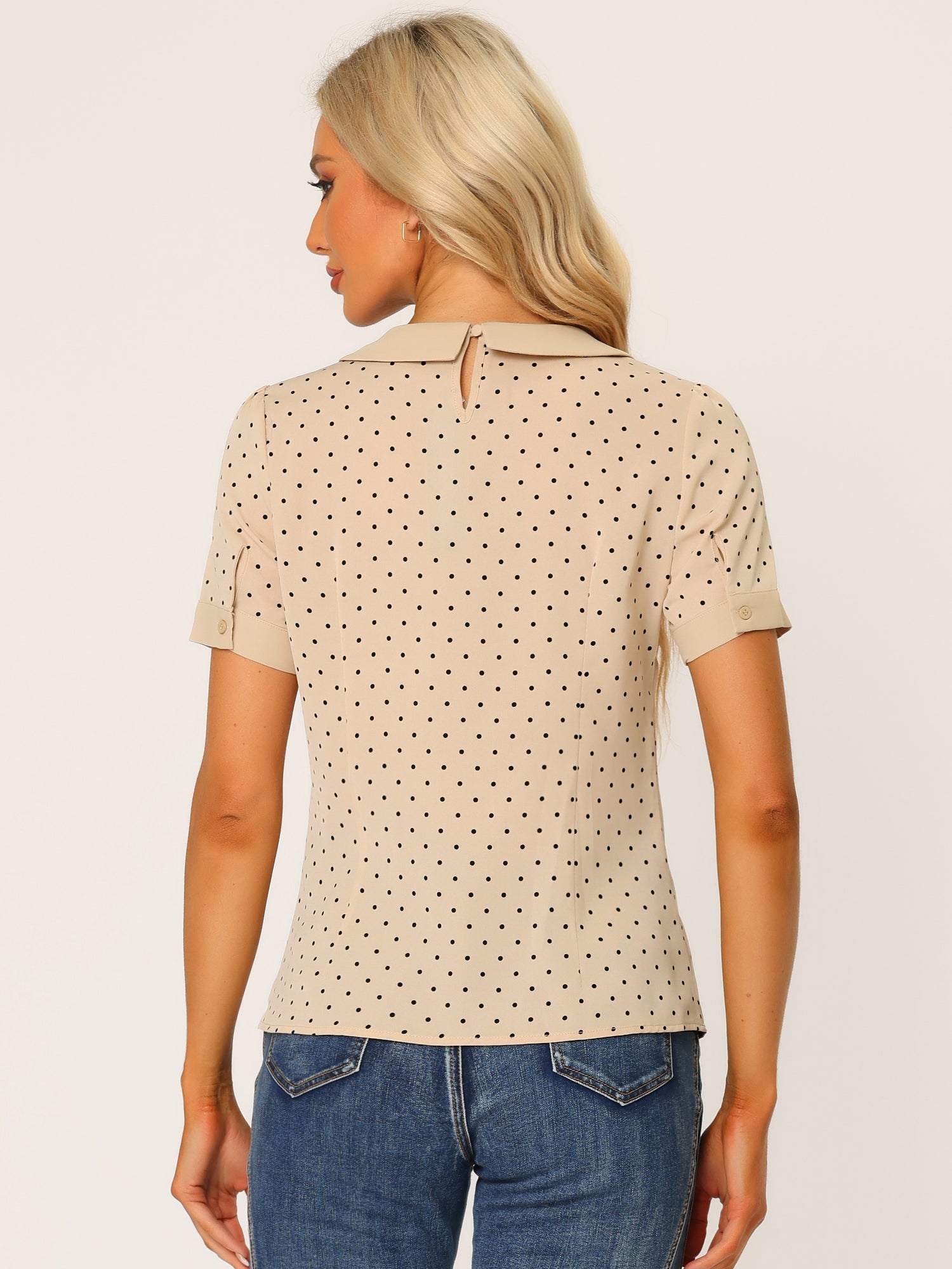 Peter Pan Collar Vintage Polka Dots Short Sleeves Blouse