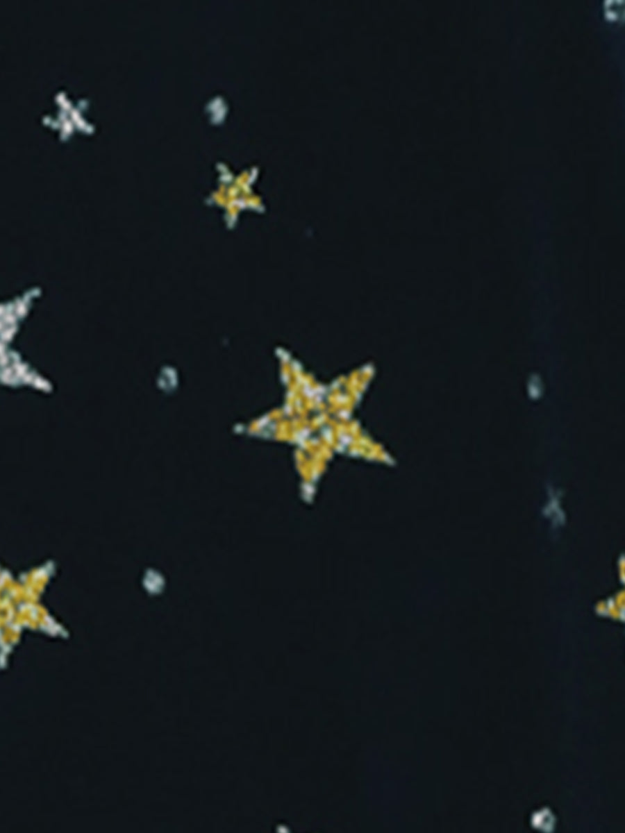 Sheer Puff Sleeve Square Neck Glitter Metallic Star Velvet Mini Dress