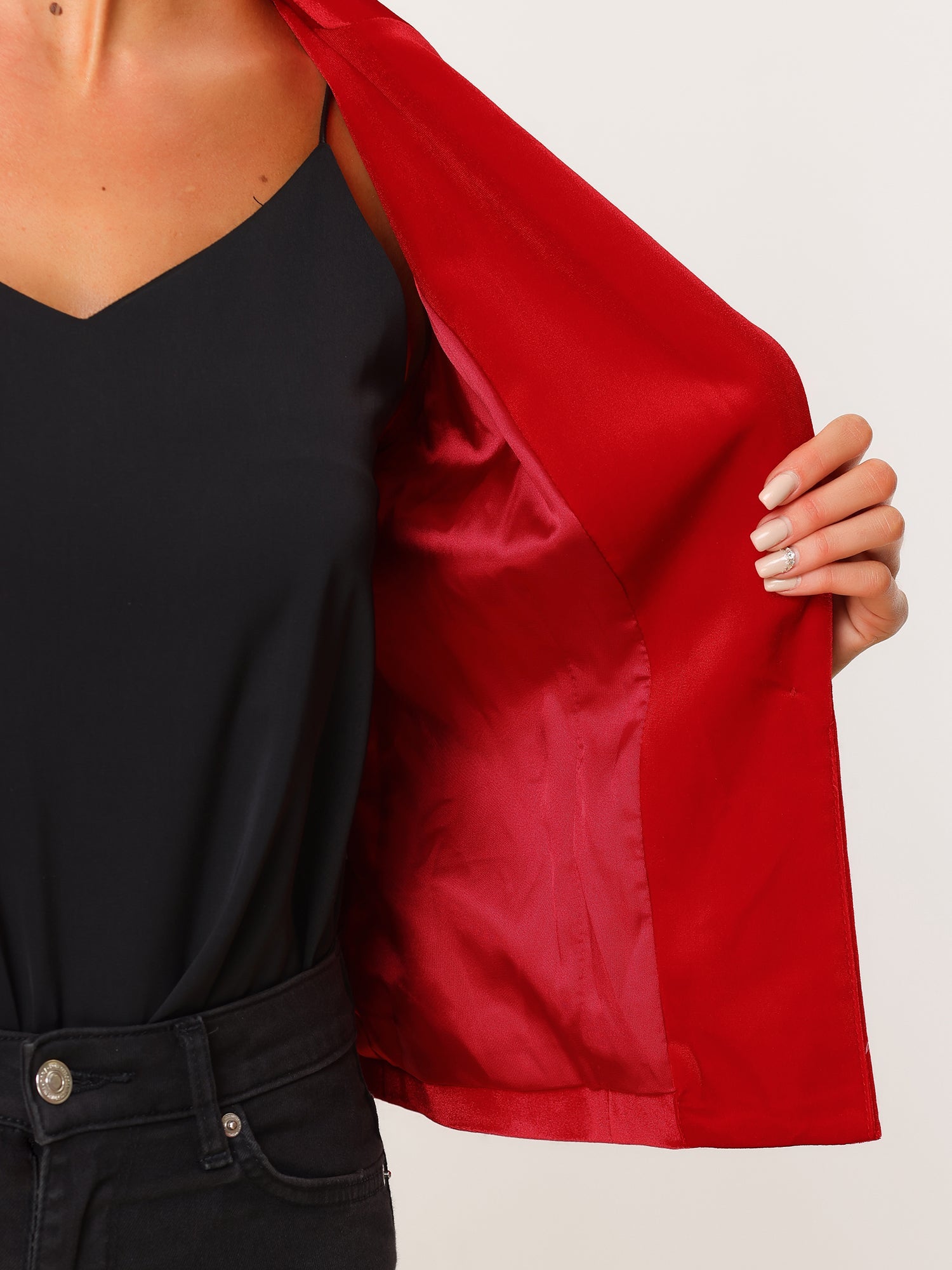 Single Button Velvet Lapel Business Crop Blazer Jacket