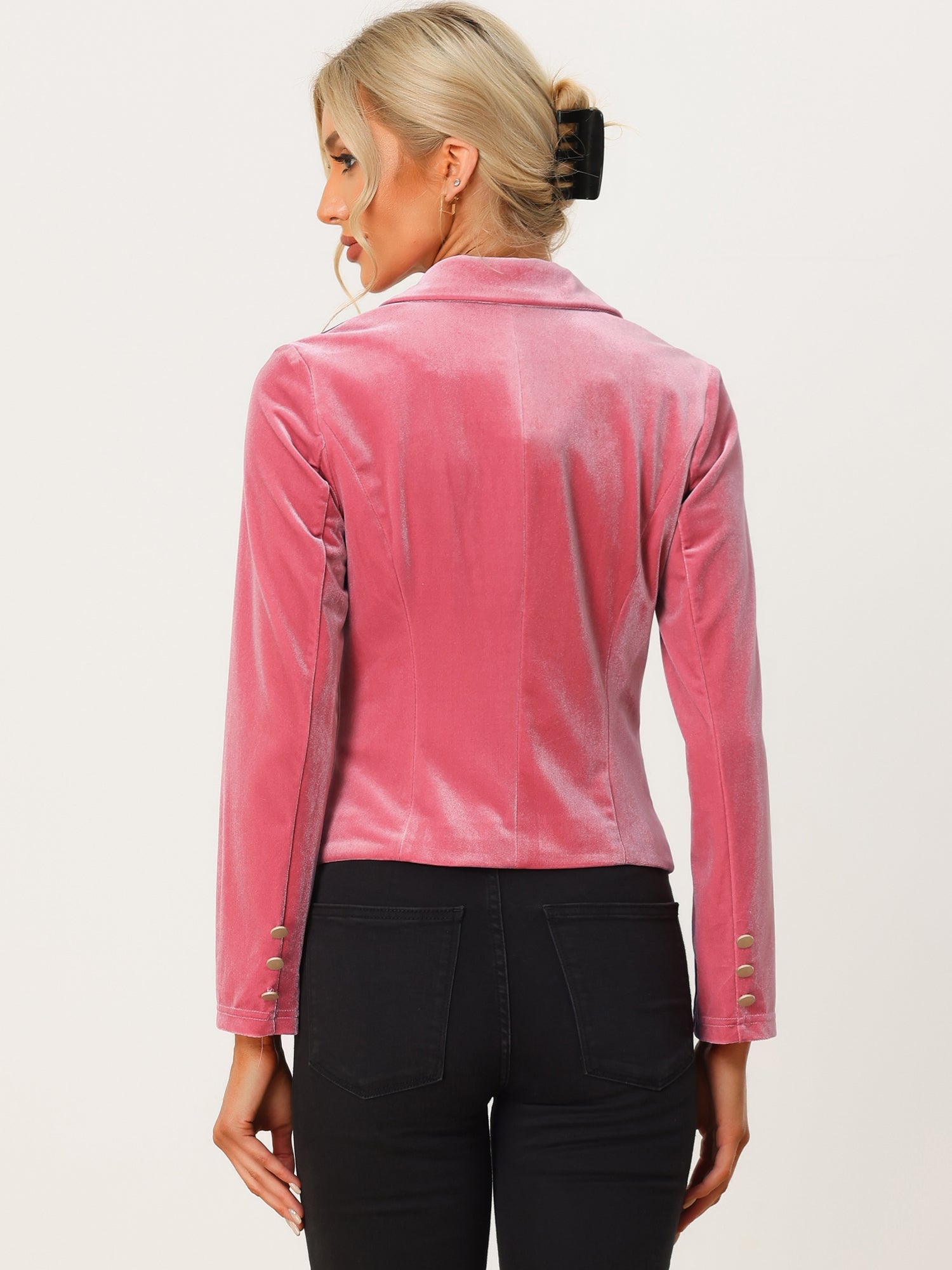 Single Button Velvet Lapel Business Crop Blazer Jacket