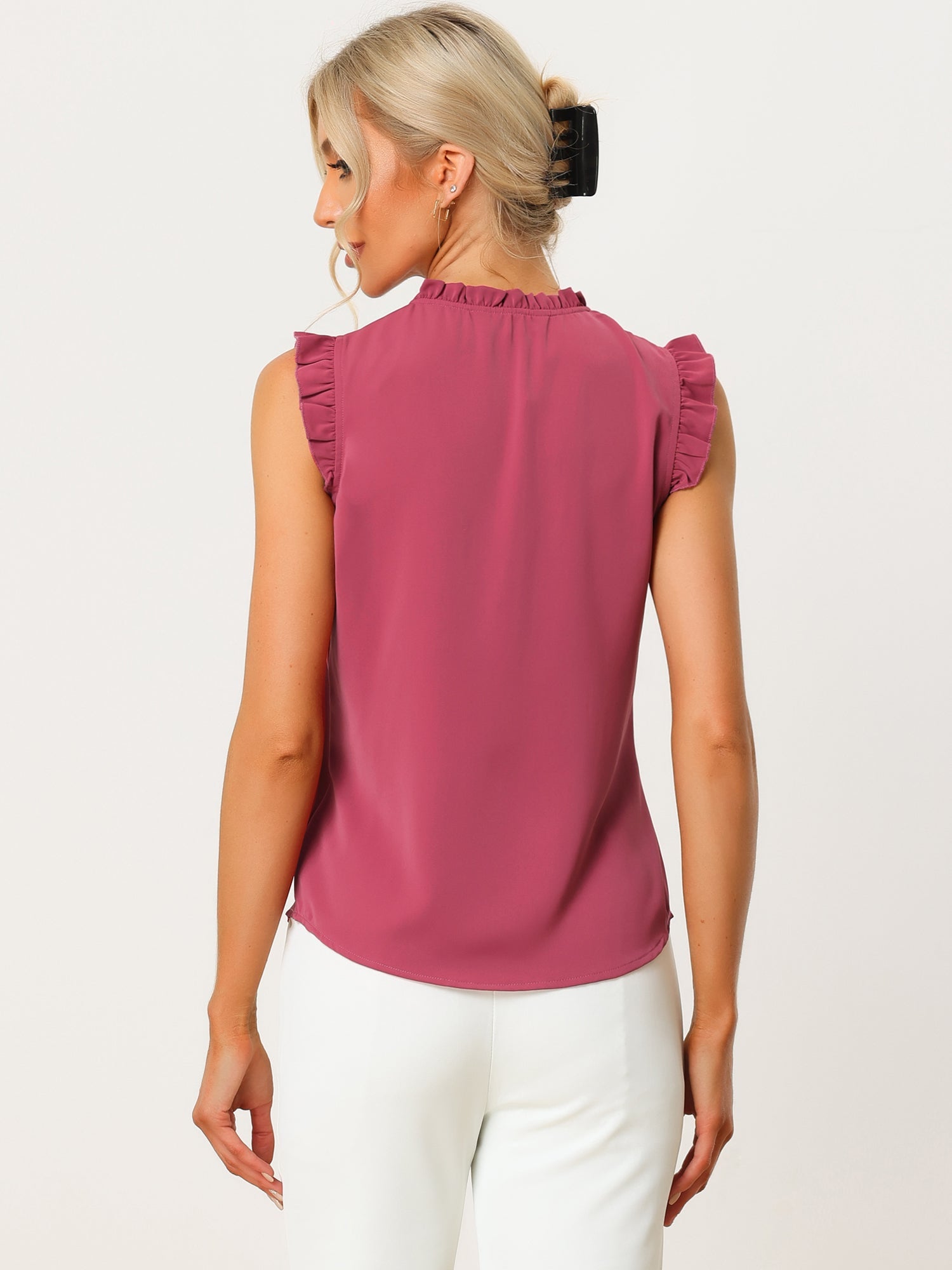 Ruffled Sleeveless Blouse 1950s Vintage Work Business Tops