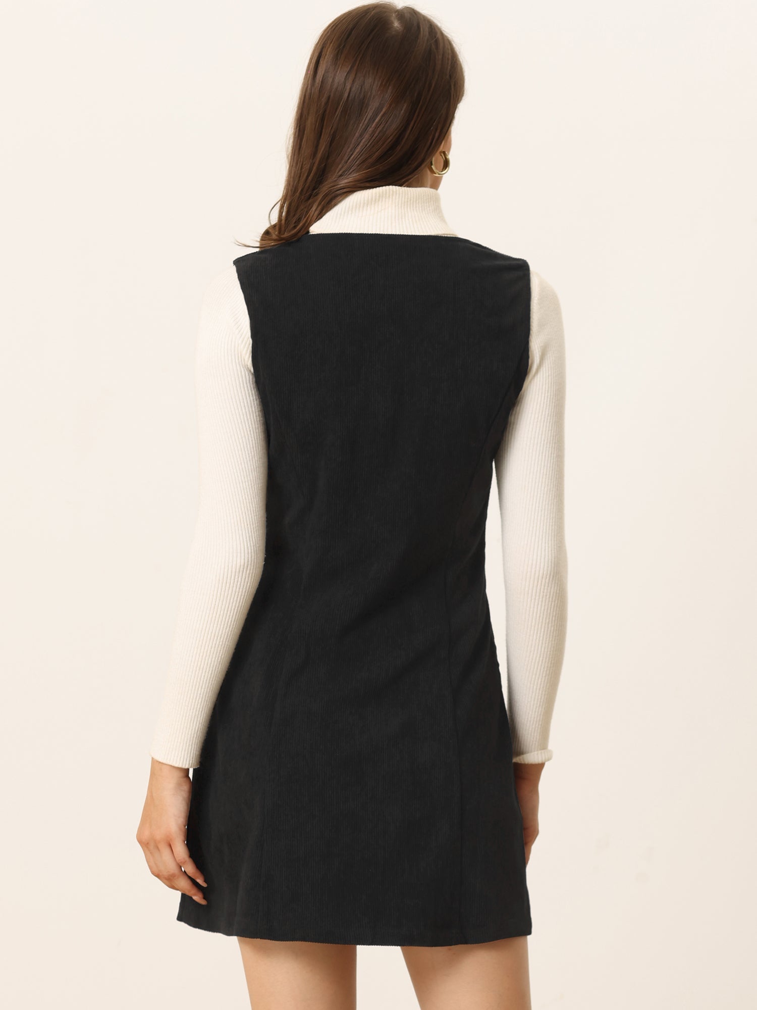 Corduroy Overall Scoop Neck Sleeveless Button Pinefore Dress