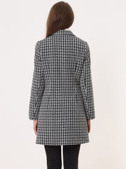 Lapel Collar Elegant Double Breasted Plaid Tweed Coat