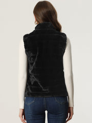 Fluffy Vest Jacket Stand Collar Sleeveless Faux Fur Coat