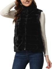 Fluffy Vest Jacket Stand Collar Sleeveless Faux Fur Coat