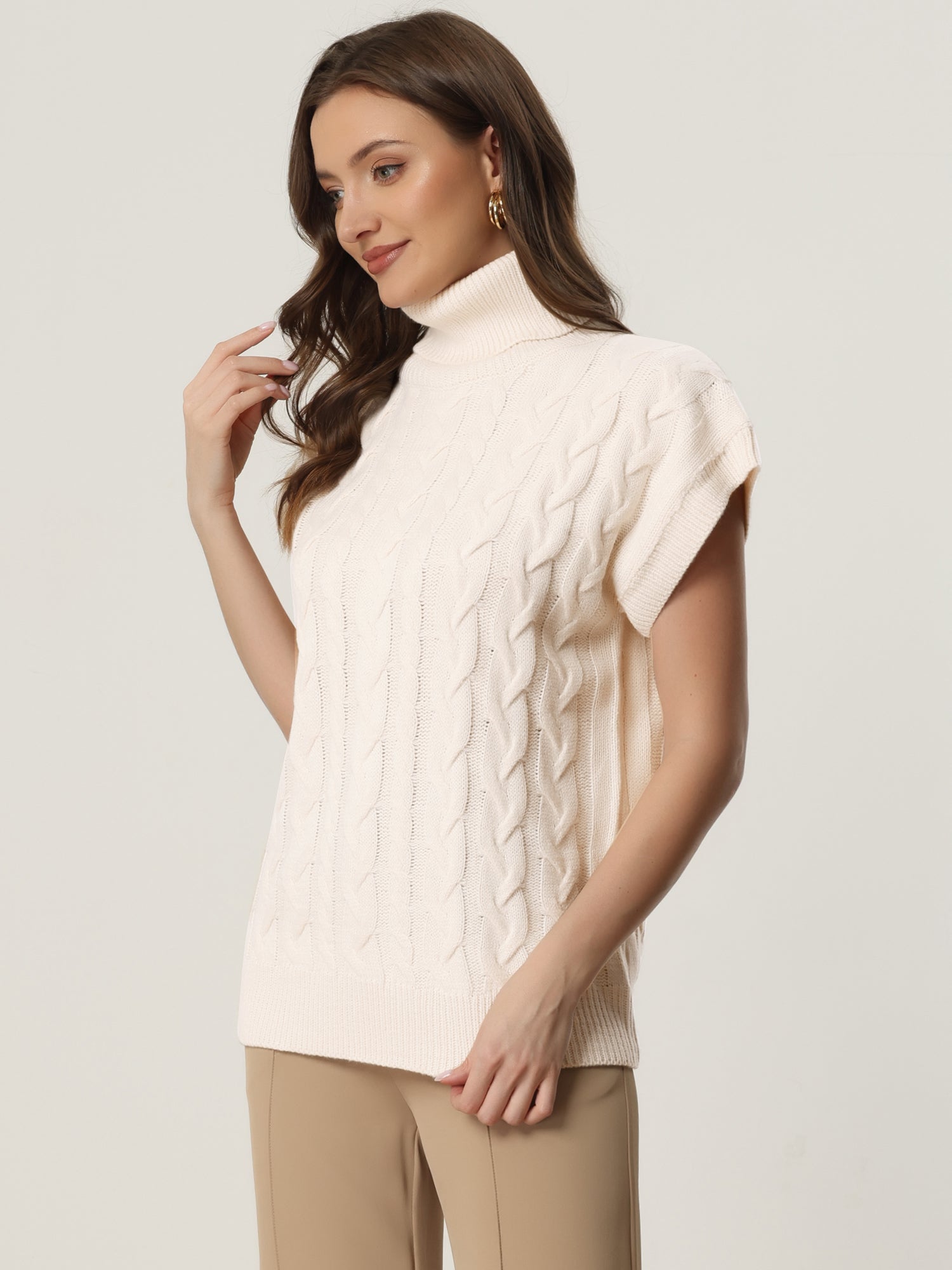 Turtleneck Twist Solid Color Knit Pullover Sweater Vest