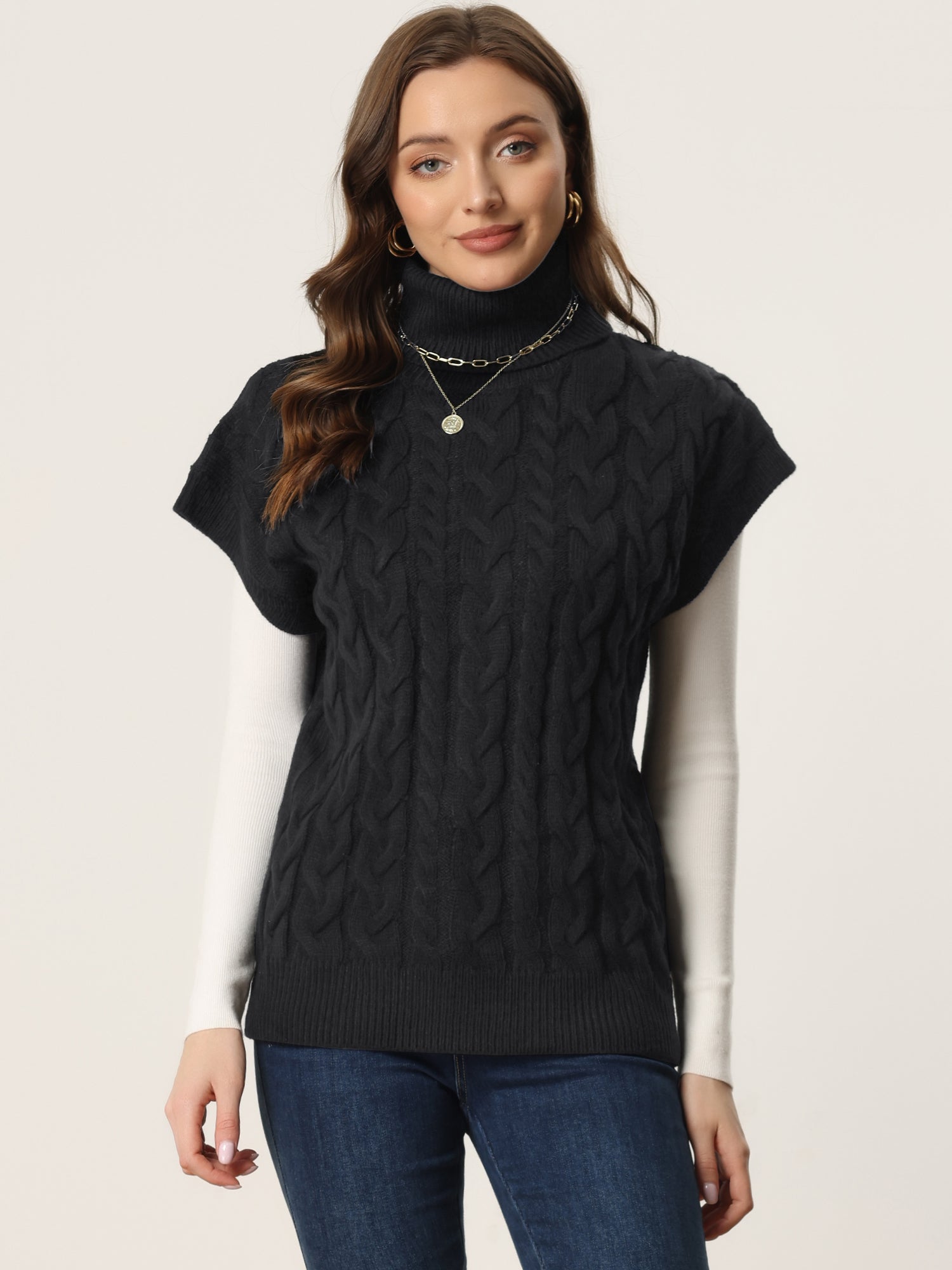 Turtleneck Twist Solid Color Knit Pullover Sweater Vest