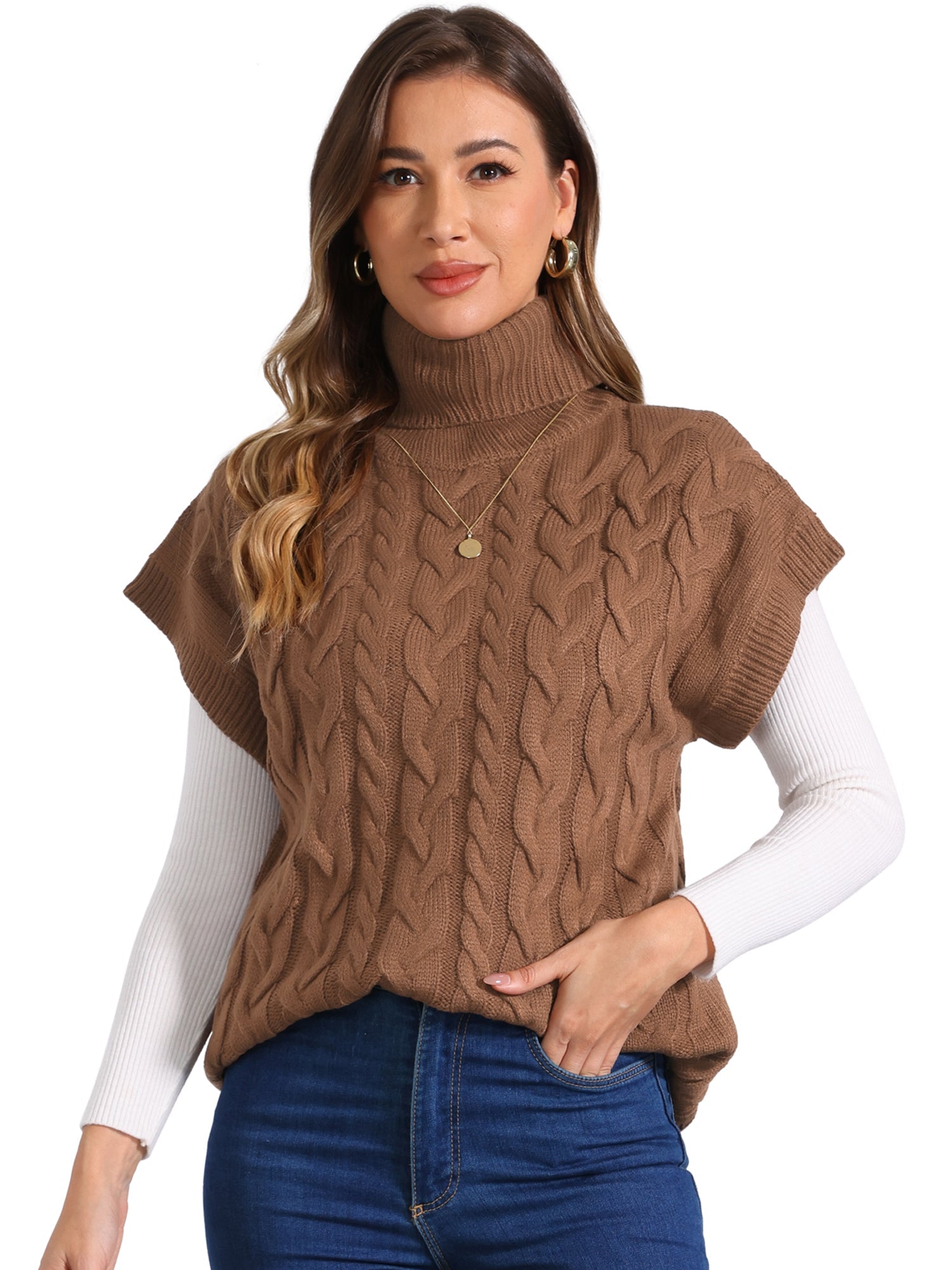 Turtleneck Twist Solid Color Knit Pullover Sweater Vest