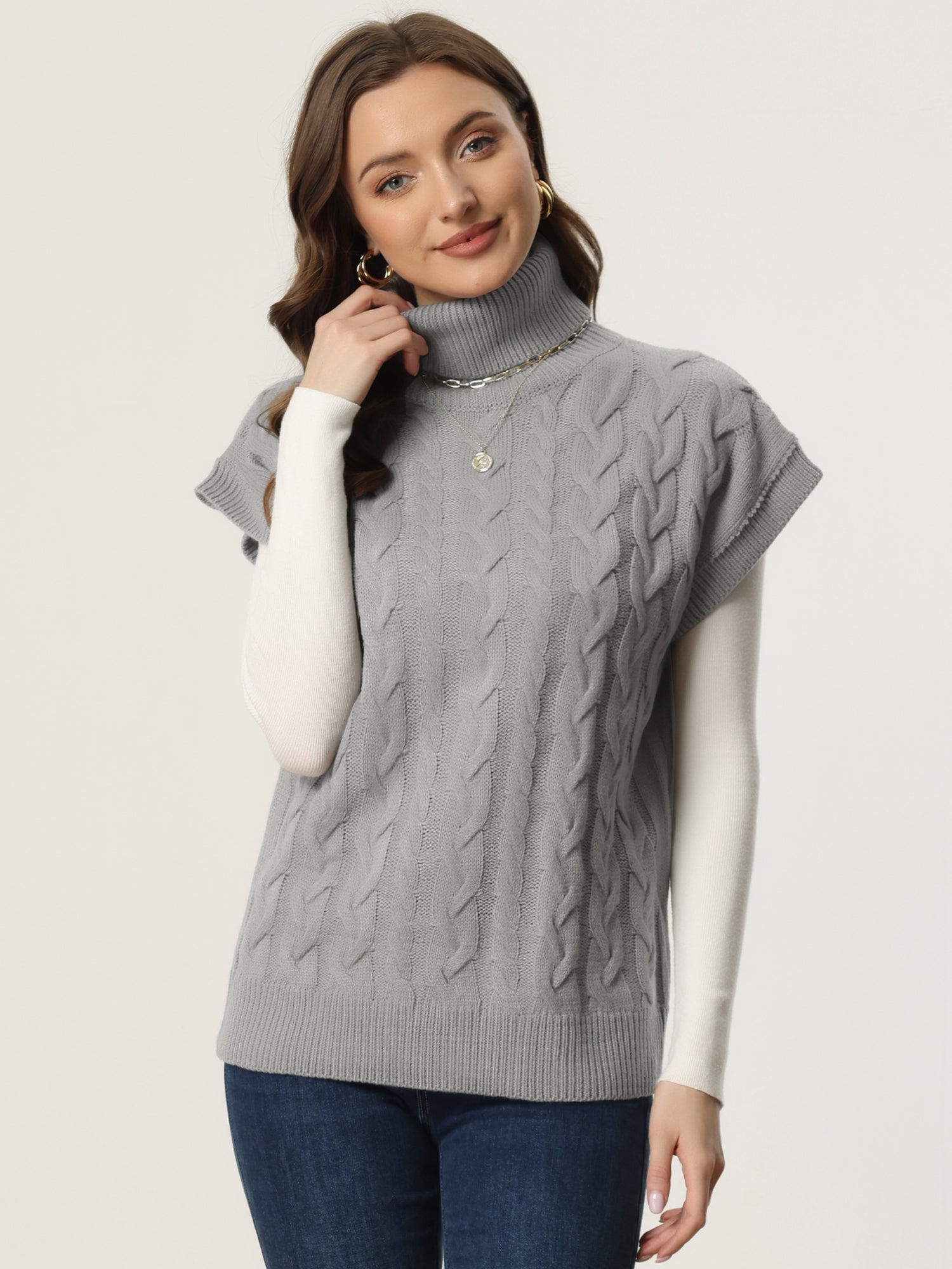 Turtleneck Twist Solid Color Knit Pullover Sweater Vest