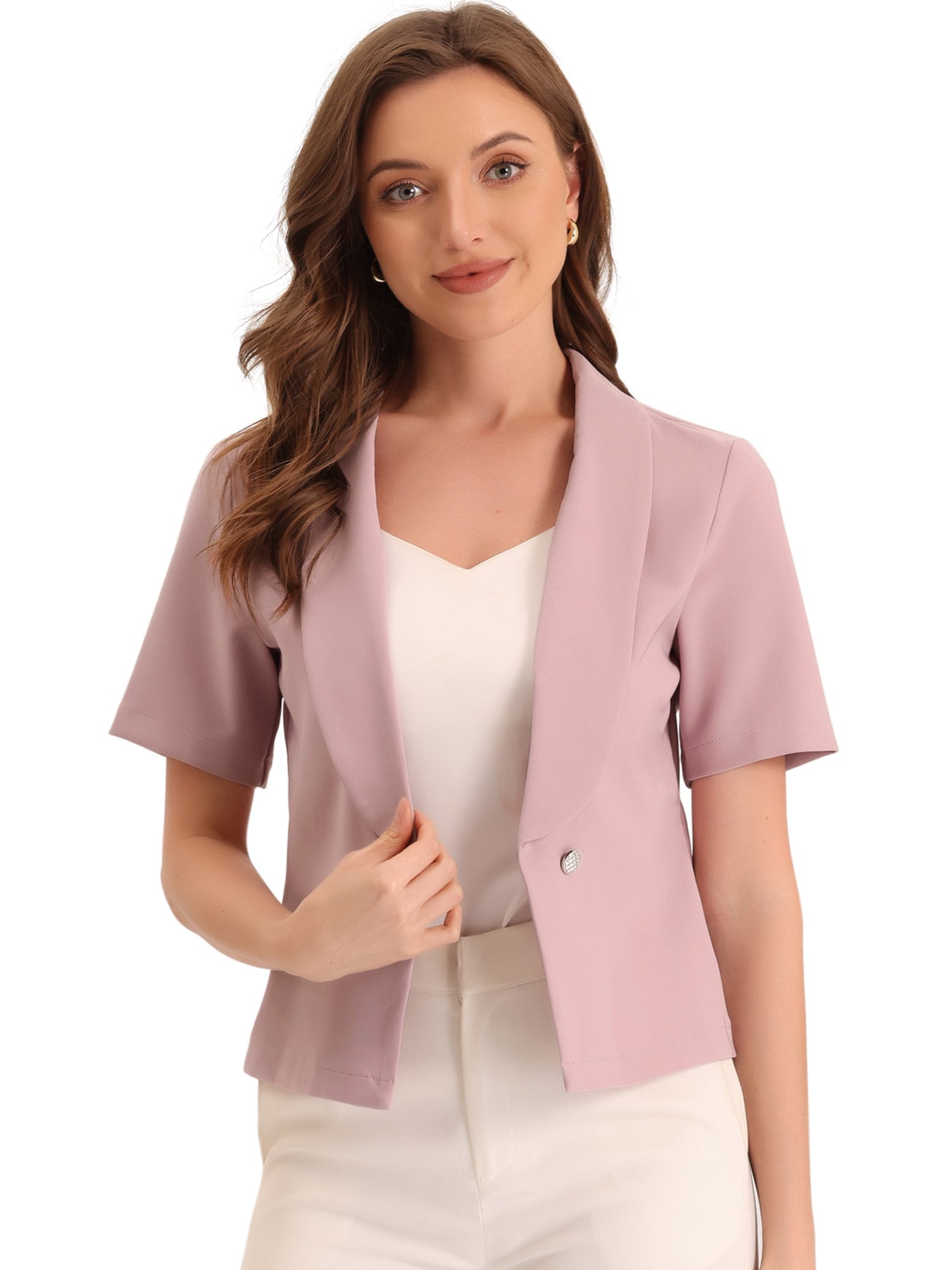 Casual Shawl Collar Open Front Cardigan Short Sleeve Work Blazer