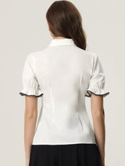 Vintage Peter Pan Collar Blouse Short Sleeve Button Down Shirt