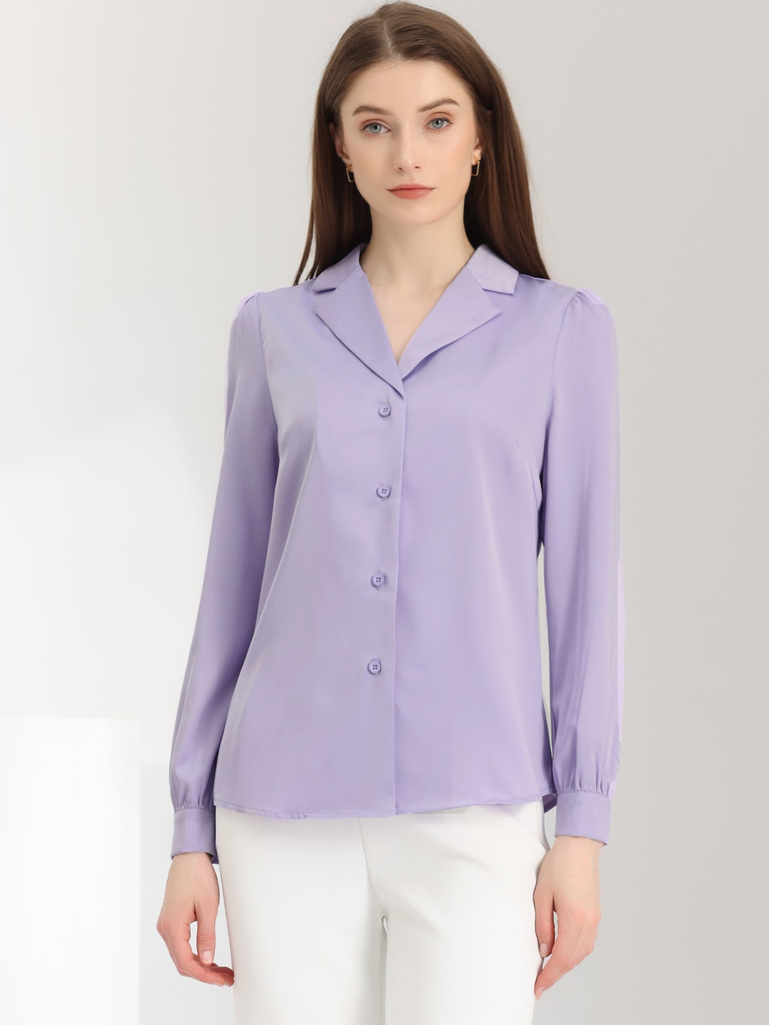 Elegant Collar Blouse Long Sleeve Work Office Satin Button Down Shirt