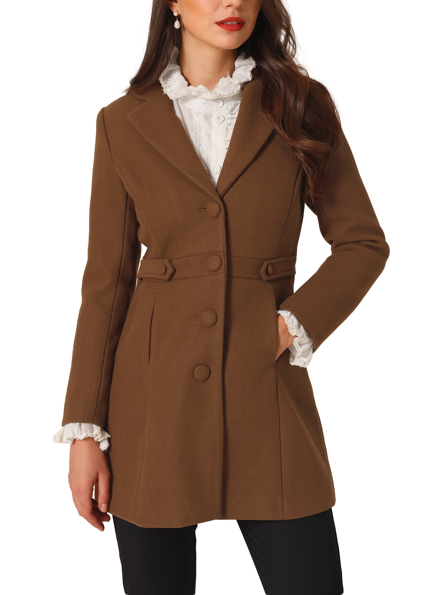Notched Lapel Single Breasted Button Down Winter Coat