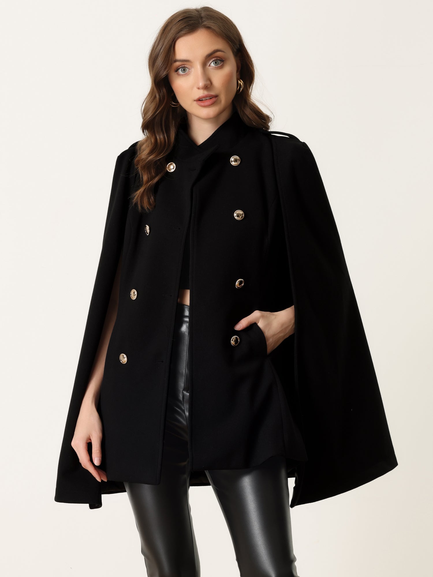 Winter Slit Sleeve Double Breasted Cloak Cape Coat