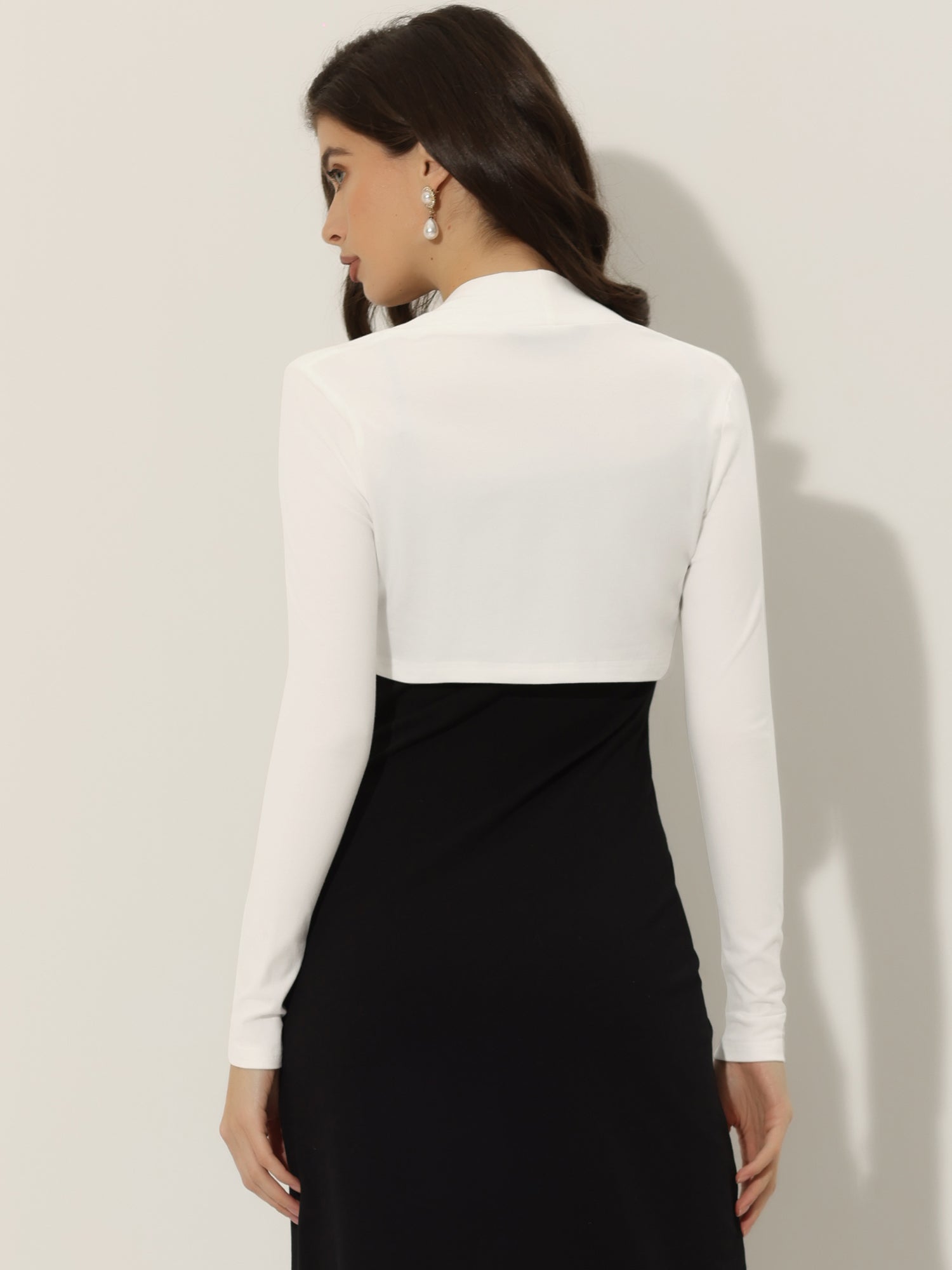 Elegant Long Sleeve Knit Open Front Cropped Bolero Shrug