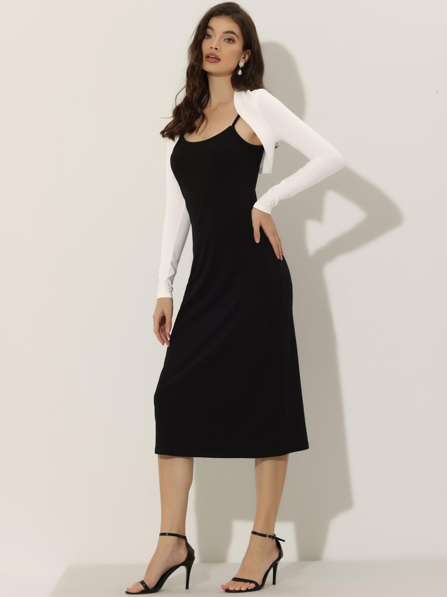Elegant Long Sleeve Knit Open Front Cropped Bolero Shrug