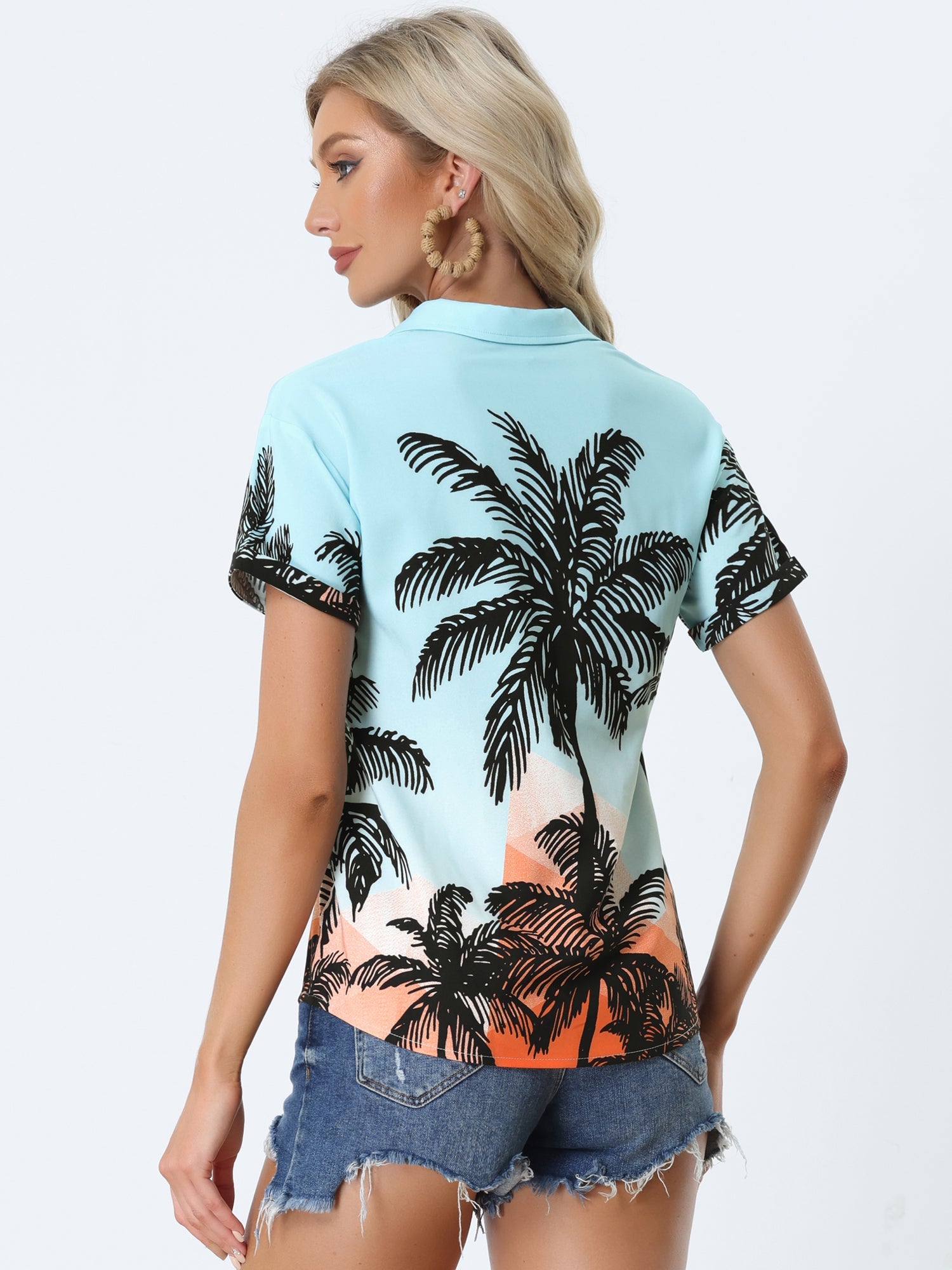 Hawaiian Tropical Leaves Floral Short Sleeve Button Down Shirt