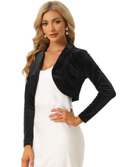 Long Sleeve Lapel Collar Velvet Open Front Cropped Bolero Shrugs