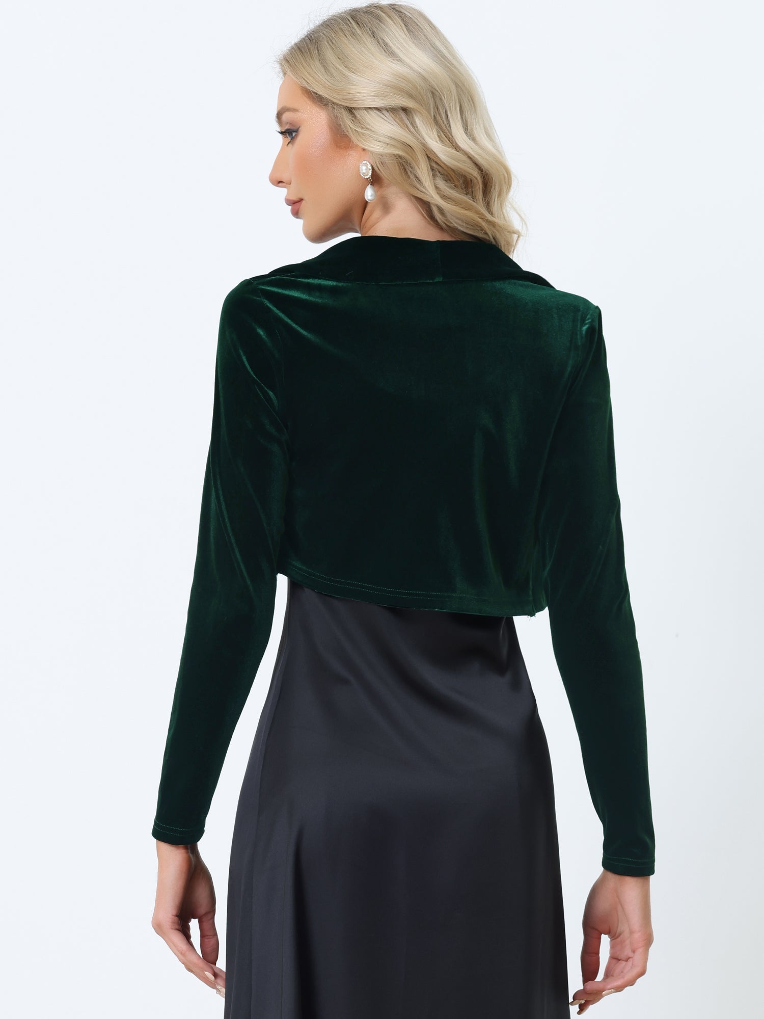 Long Sleeve Lapel Collar Velvet Open Front Cropped Bolero Shrugs