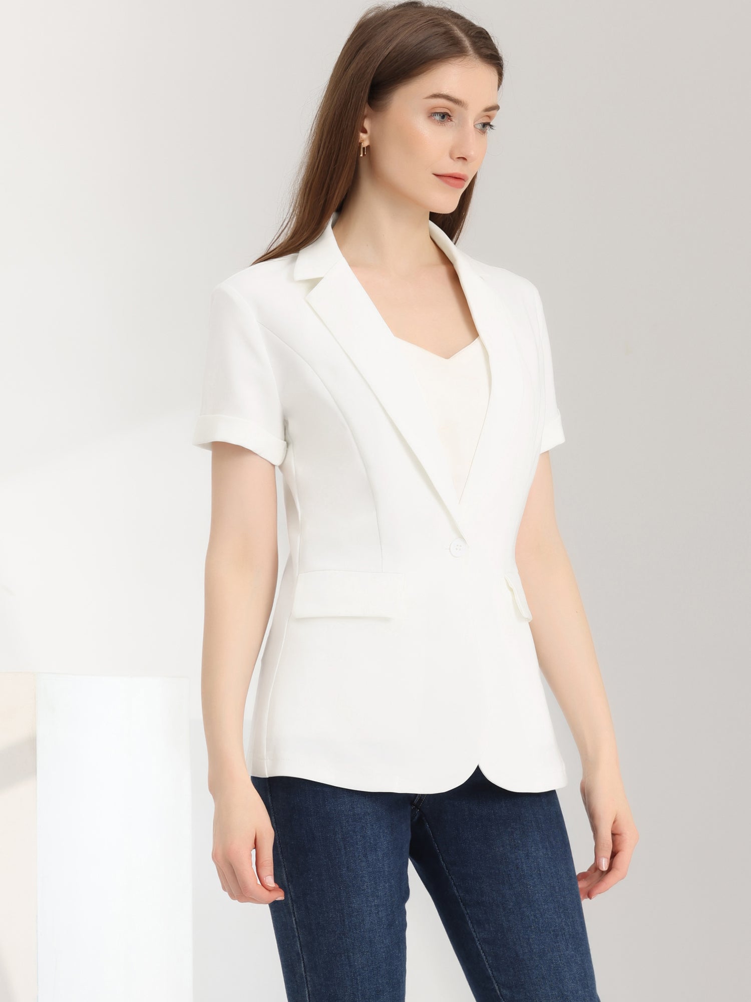 1 Button Office Business Short Sleeve Blazer Jacket