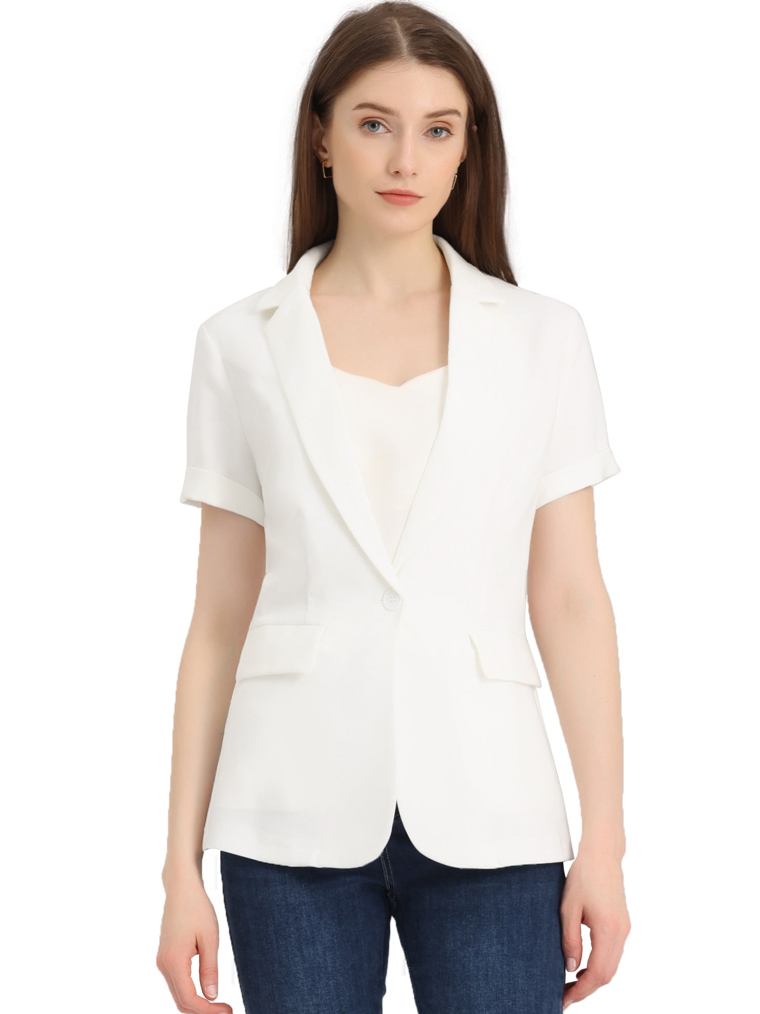1 Button Office Business Short Sleeve Blazer Jacket