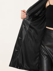 Faux Leather Notched Lapel Collar Button Down Steampunk PU Jacket