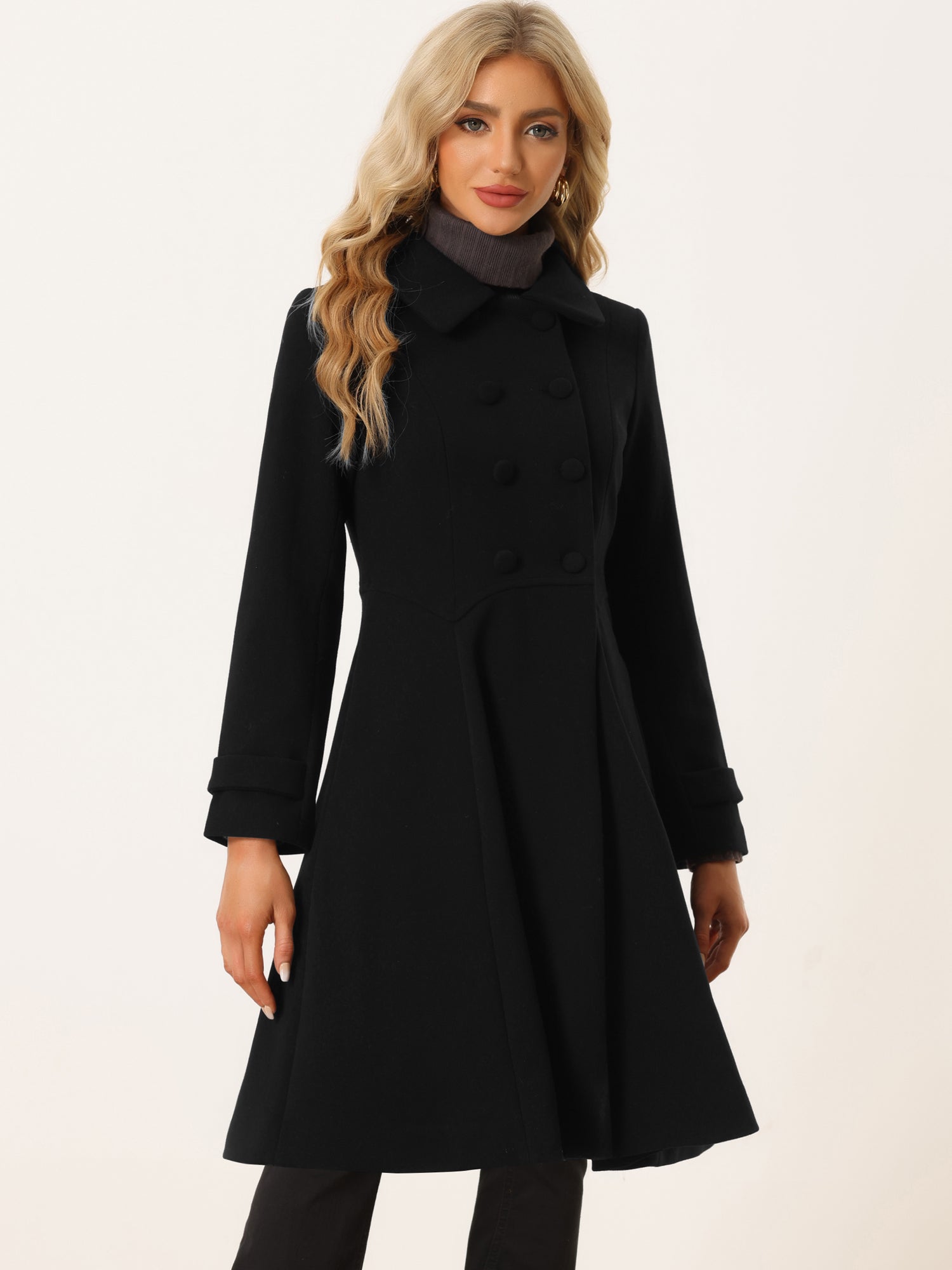 Winter Overcoat Collared A Line Double Breasted Long Coat