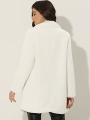 Lapel Collar Faux Fur Fuzzy Winter Warm Pockets Coat