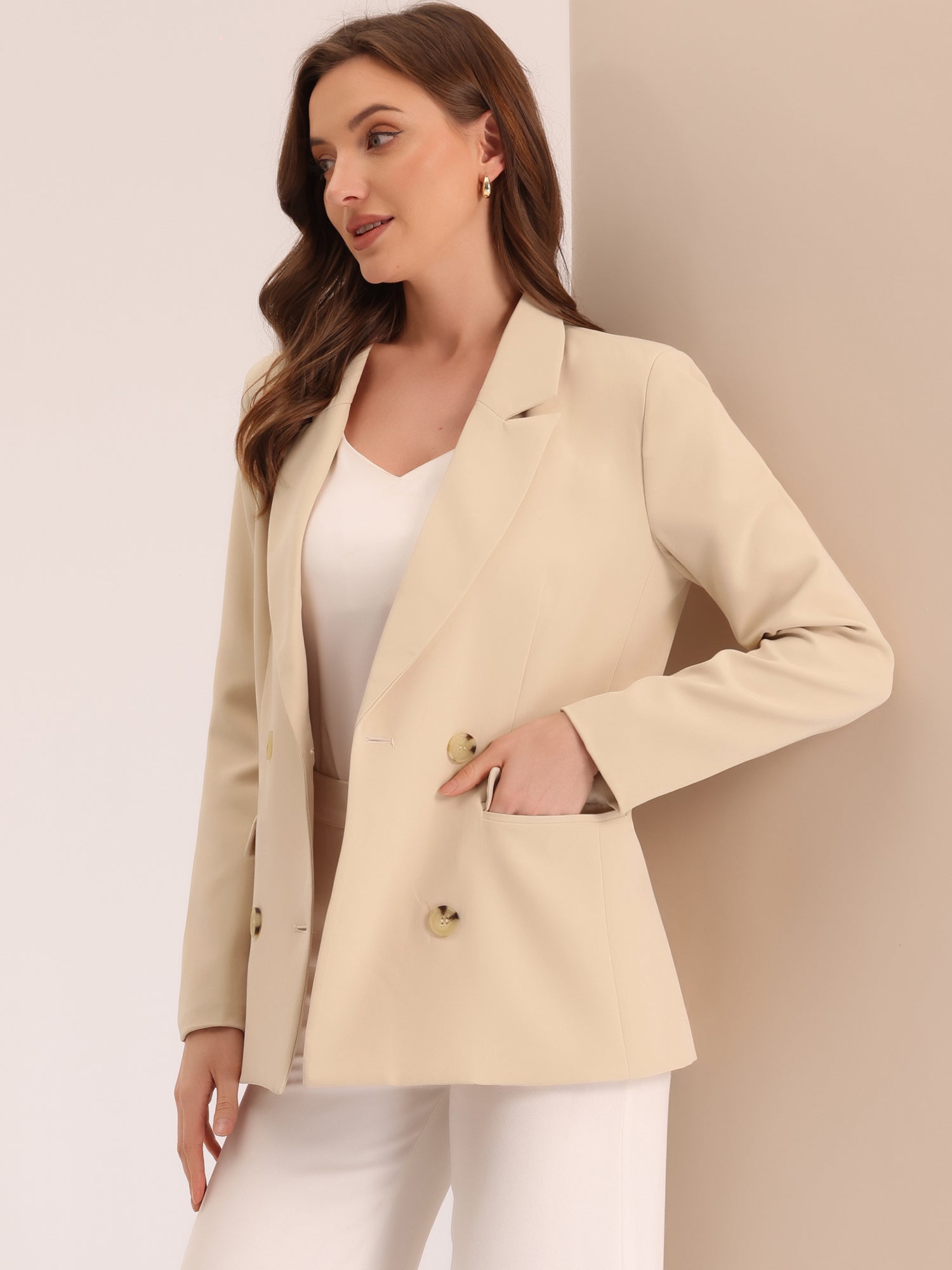 Notched Lapel Double Breasted Work Formal Blazer